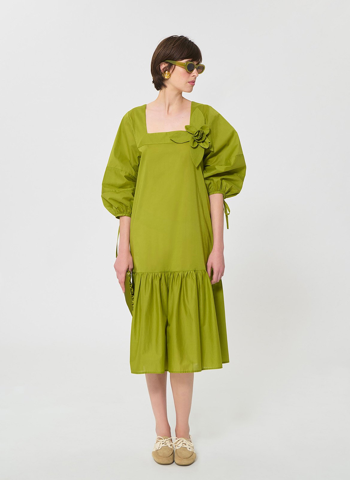 Robe midi ample à volants TARA JARMON Vert