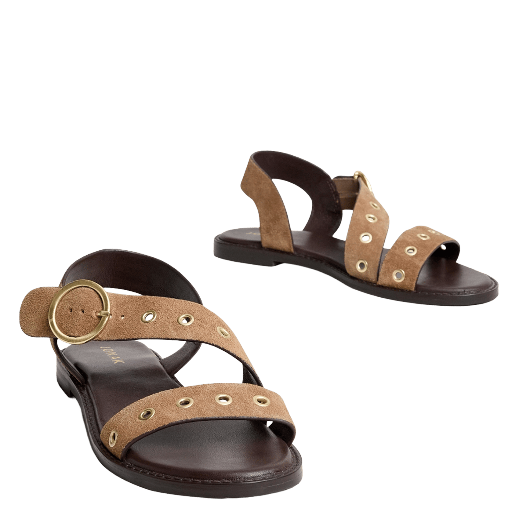Flat soft leather sandals JONAK Brown