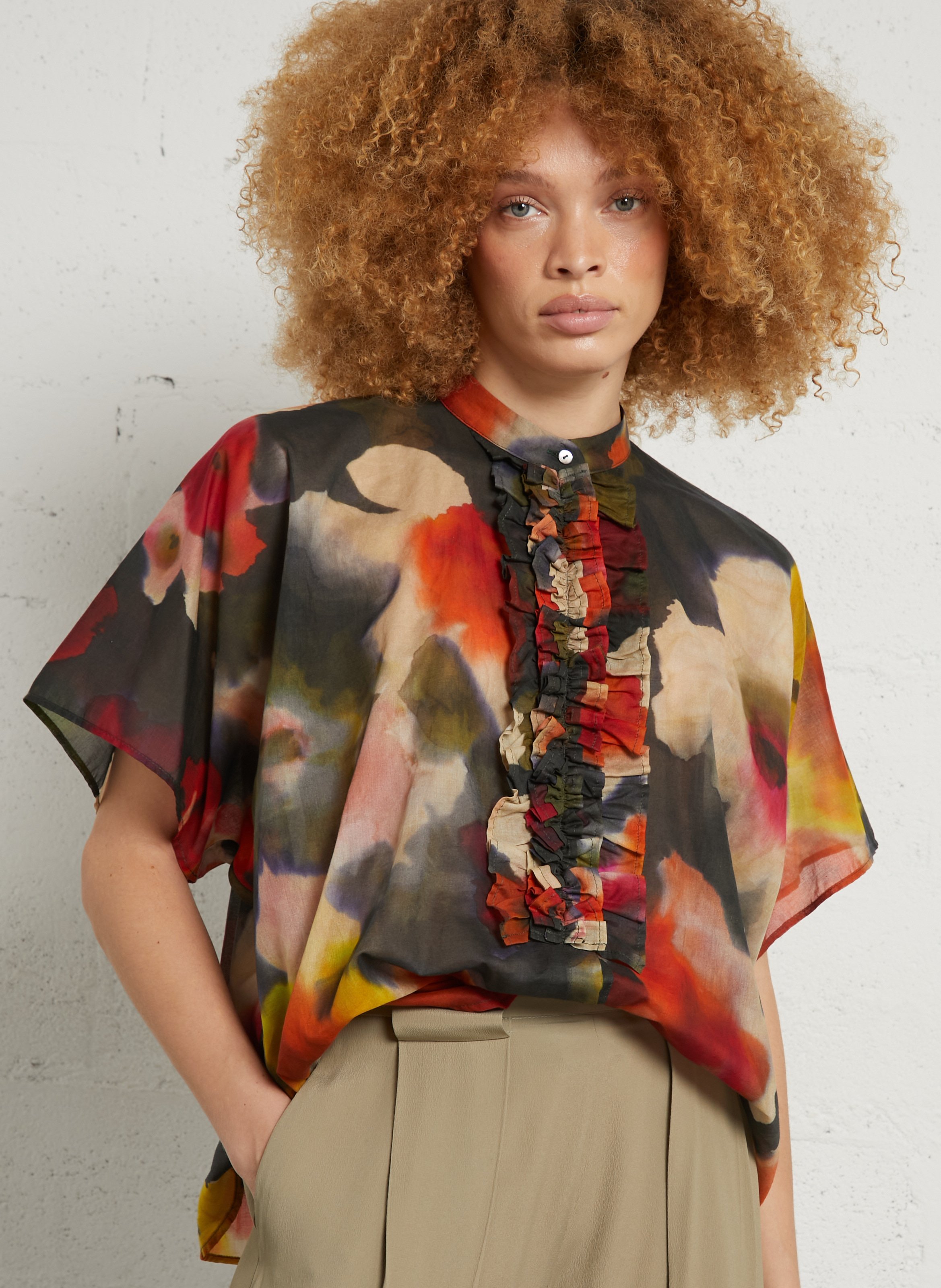 Blusa de algodón con cuello redondo MOMONI Caqui