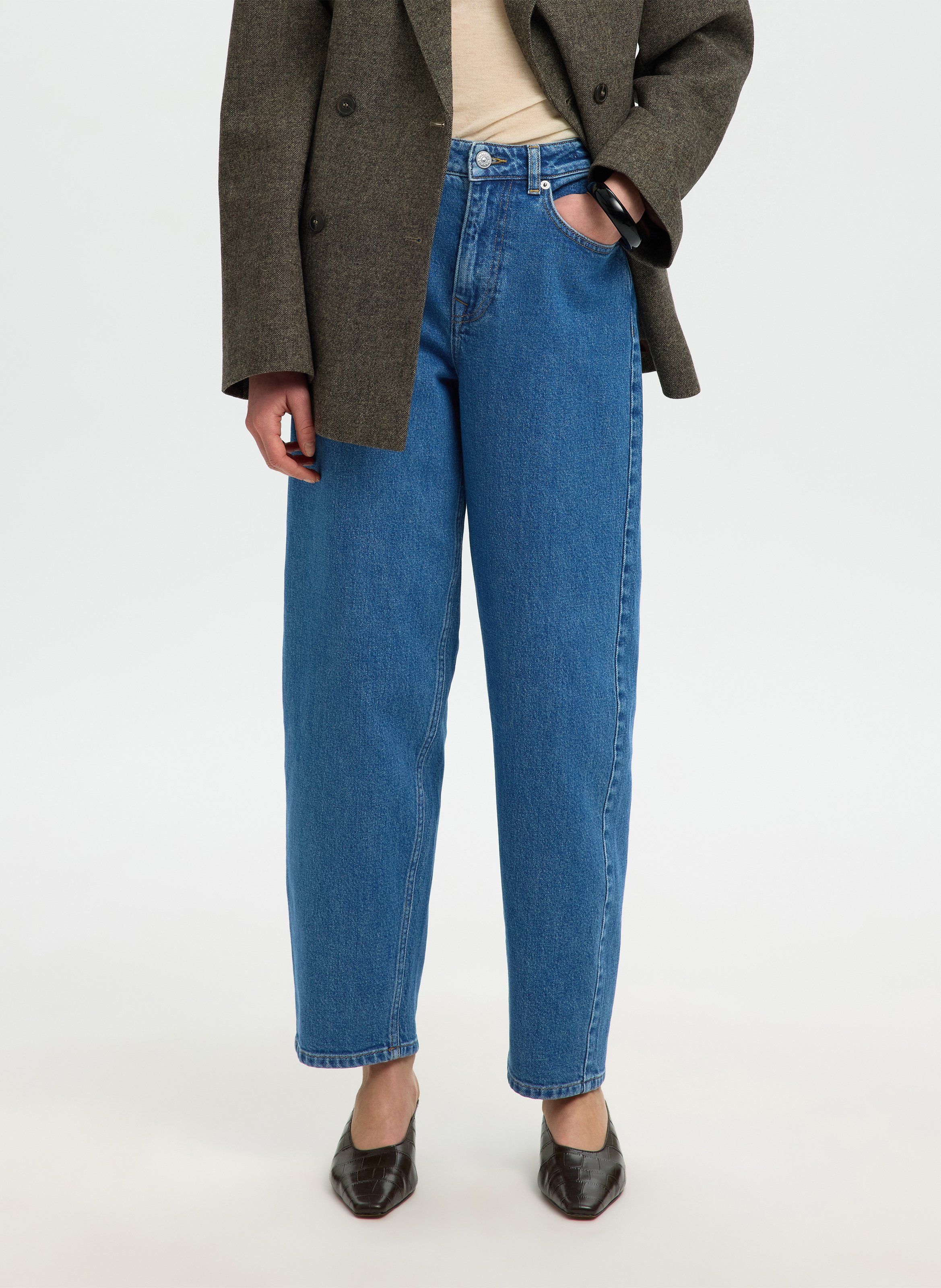 Jean droit taille haute uni SELECTED Bleu