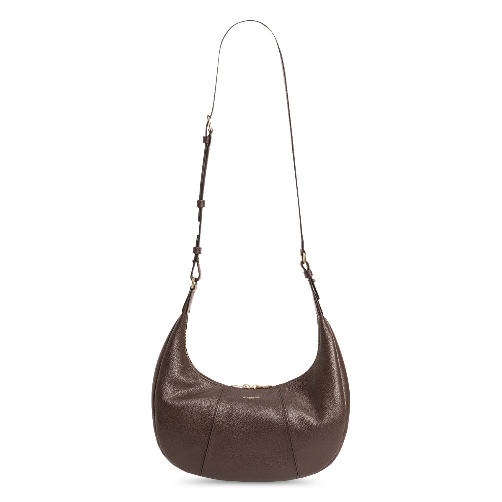 Petit sac hobo zippé en cuir grainé LE TANNEUR Marron