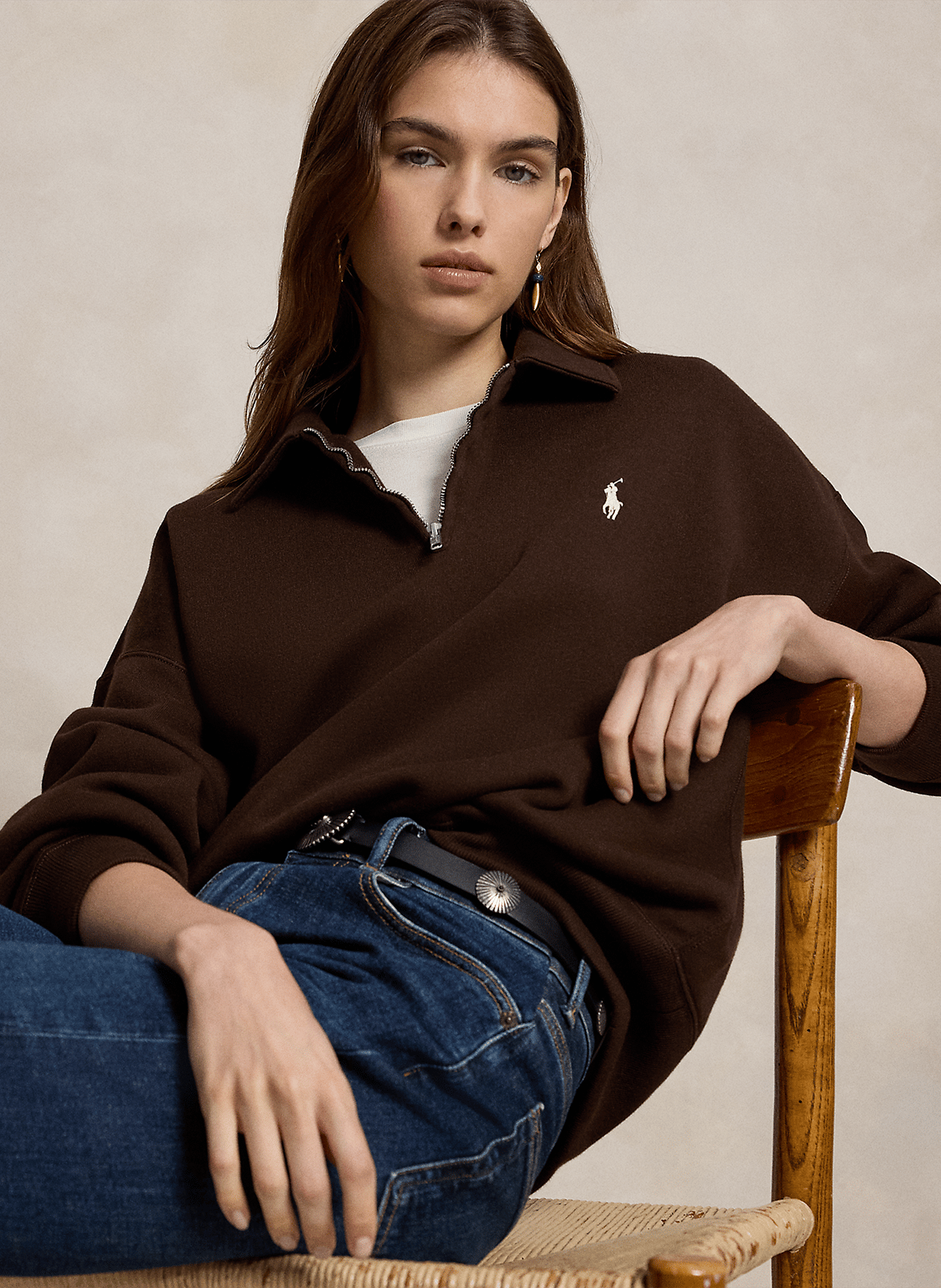 Oversized high-neck sweatshirt in blended cotton. | Brown POLO RALPH LAUREN Women