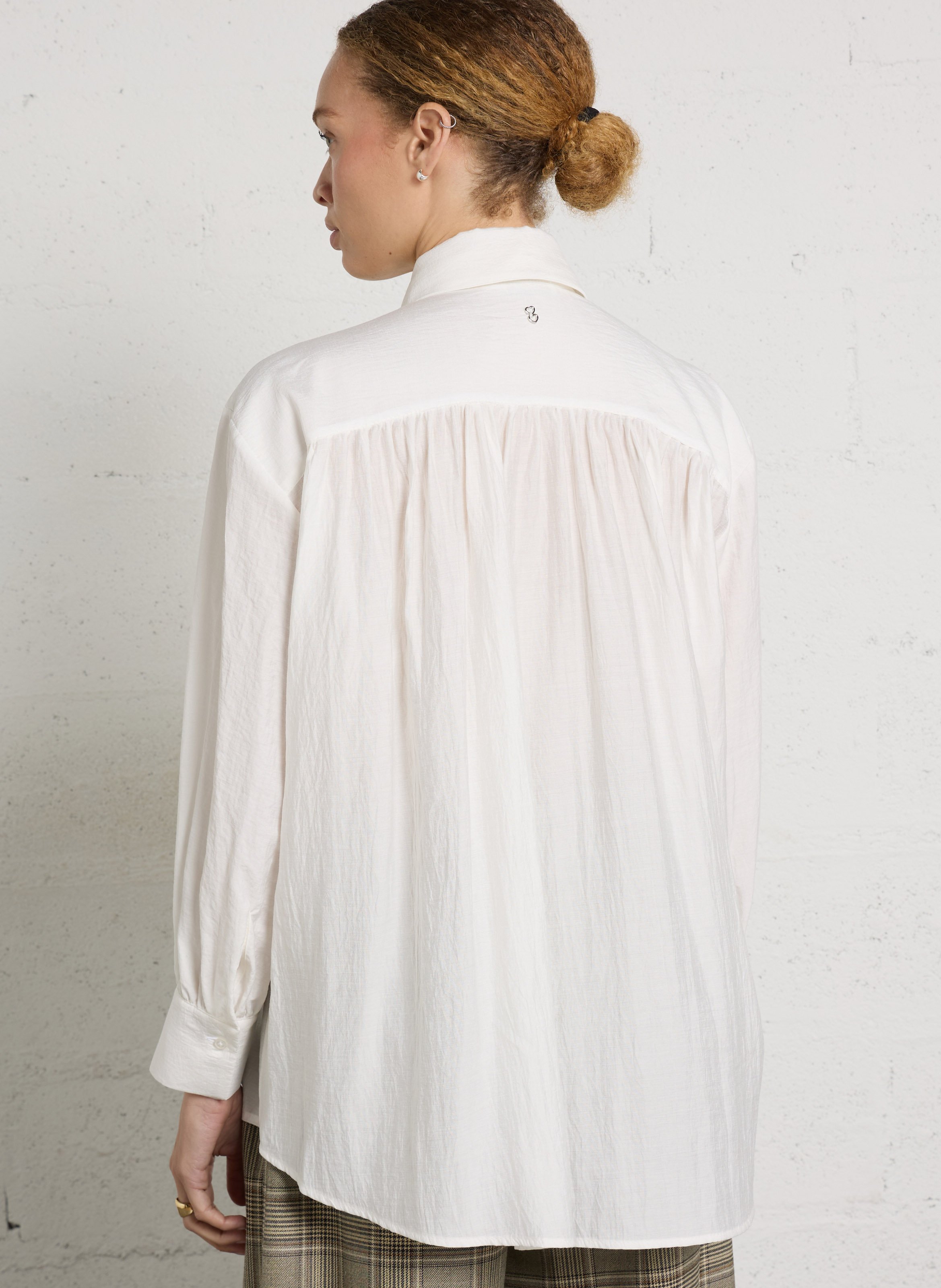 Loose solid color button-up shirt PLEASE White