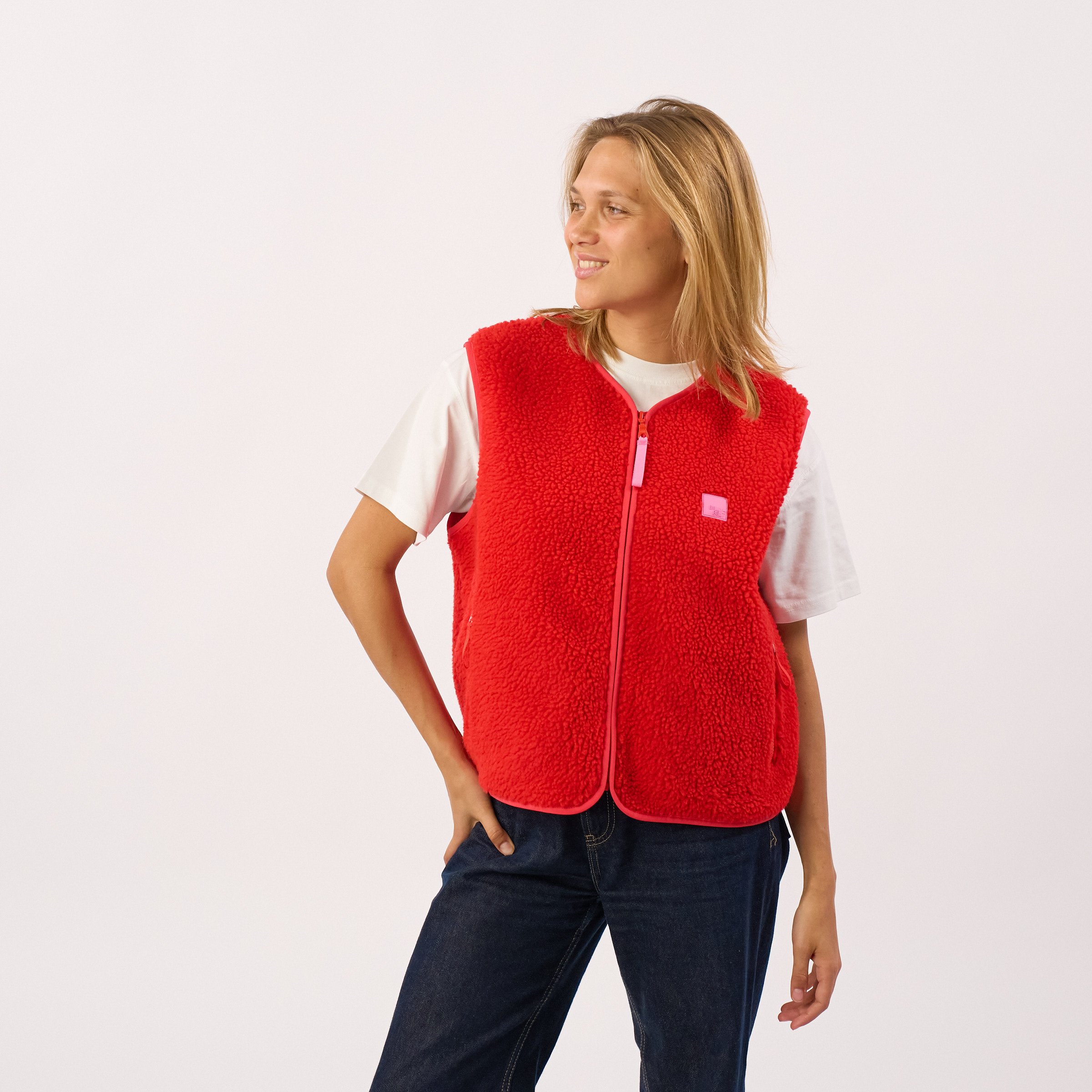 Sleeveless Sherpa Zip-Up Vest BILLYBELT Red