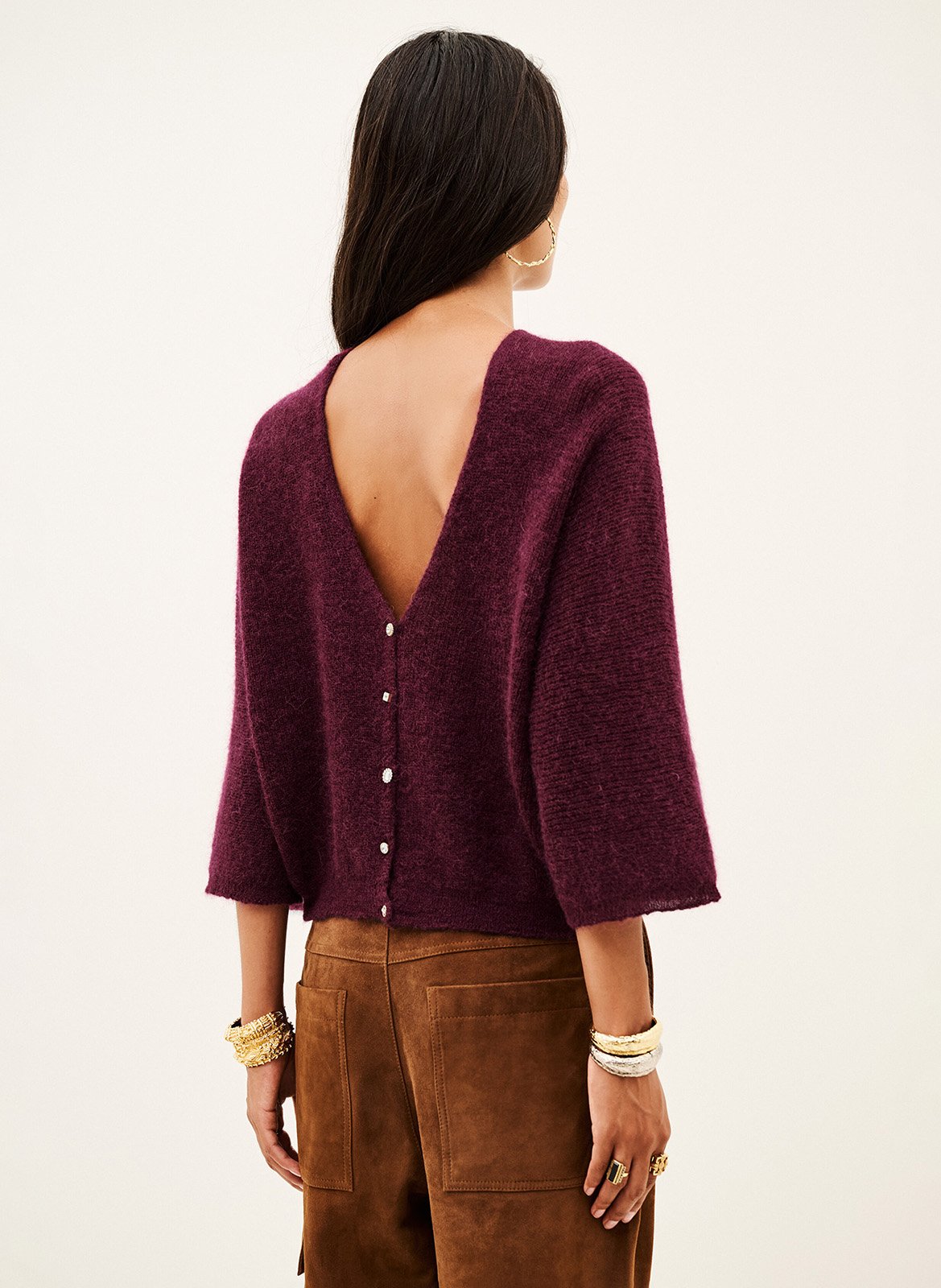 Cardigan ample en laine mélangée BA&SH Prune