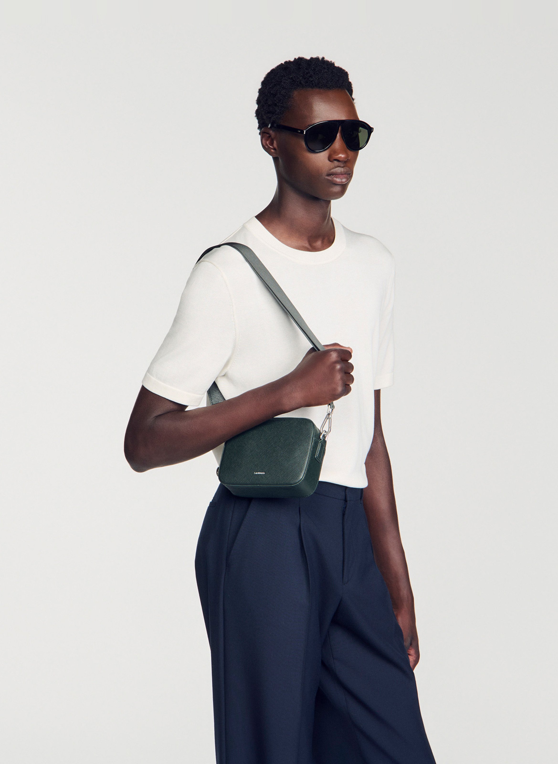 Recycled leather shoulder bag SANDRO Green