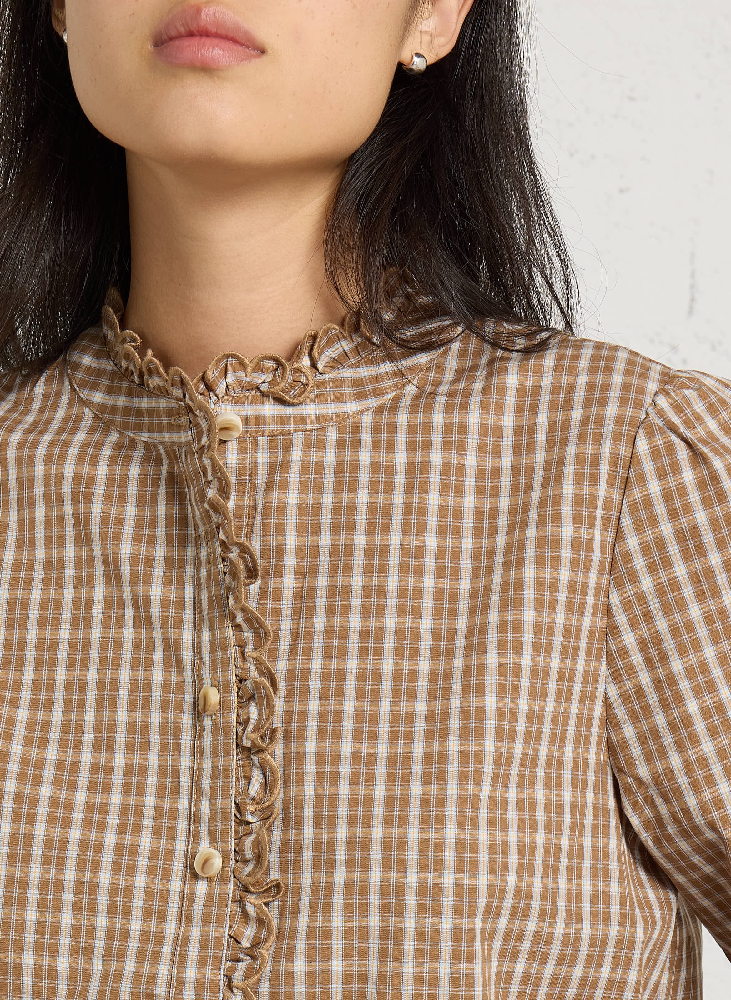 Blouse à carreaux en coton LA PETITE ETOILE Marron
