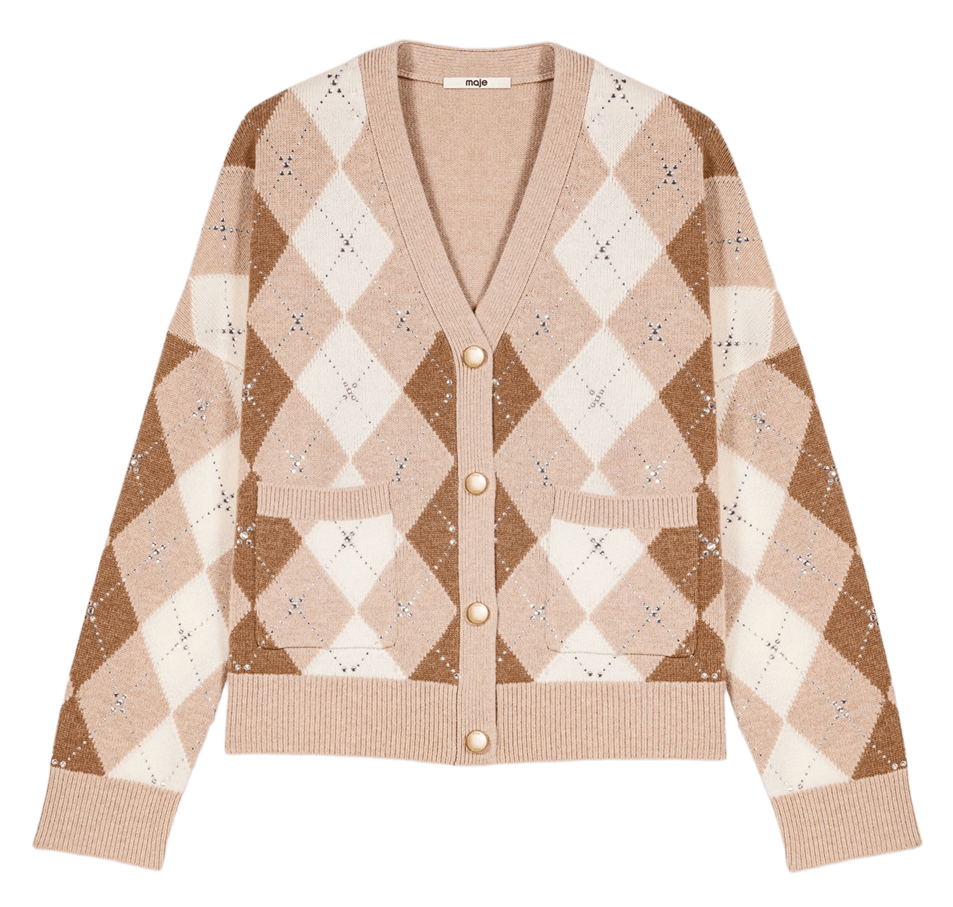 Cardigan à strass en laine mélangée MAJE Beige