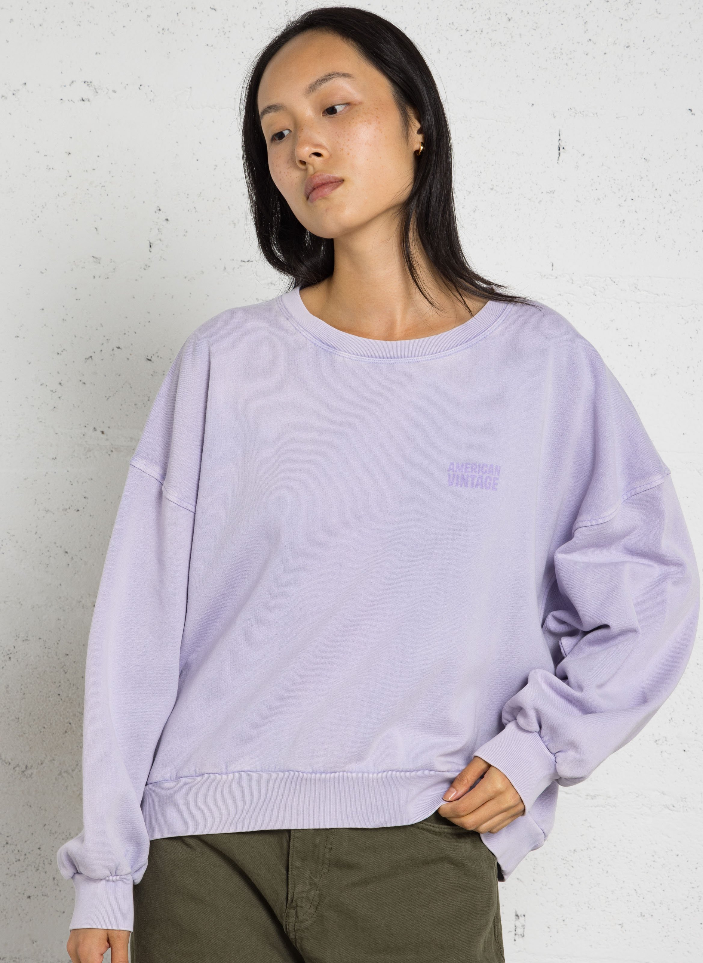 Loose-fit round-neck cotton sweater AMERICAN VINTAGE Purple