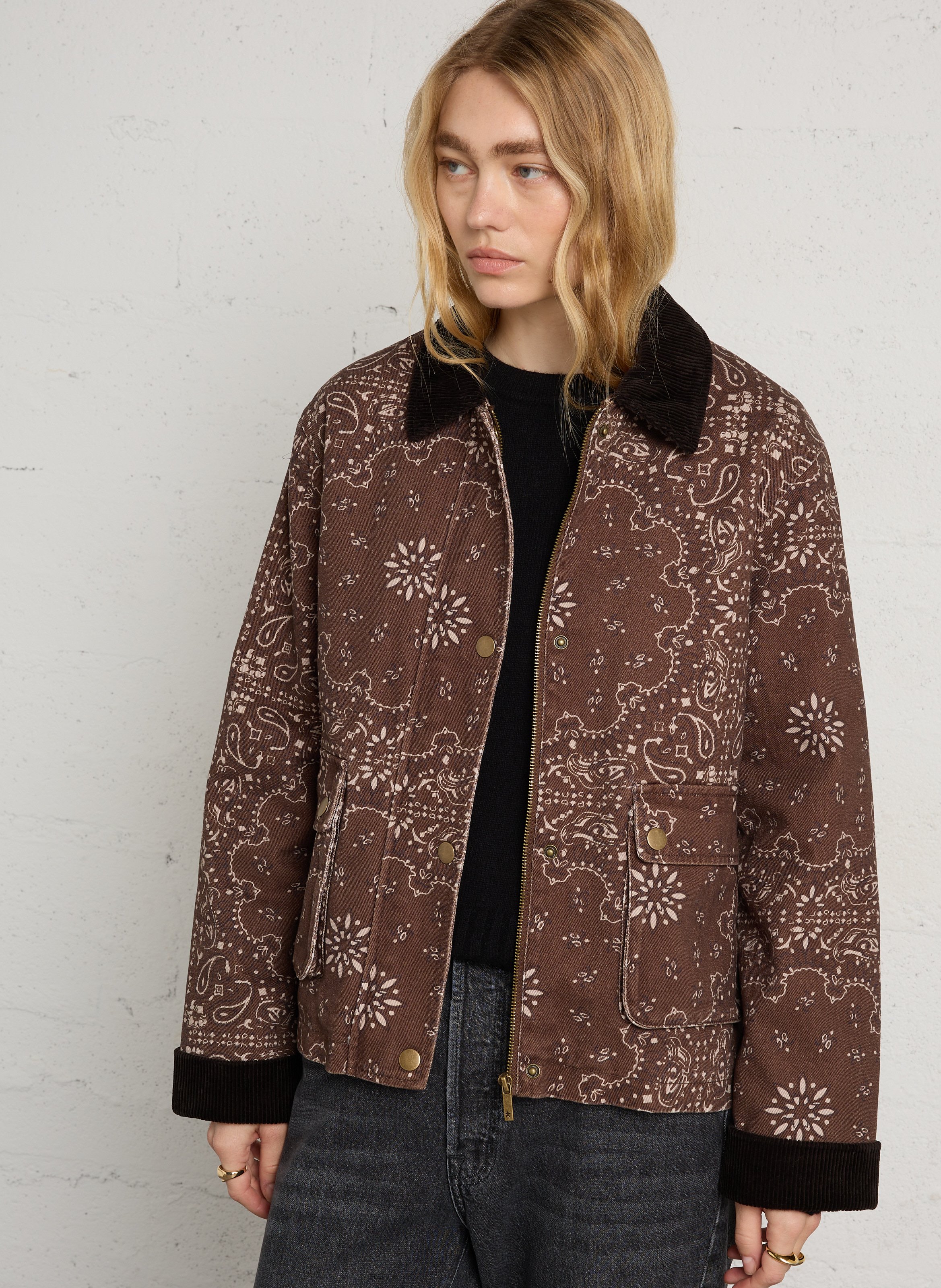 Blouson imprimé à col velours côtelé SUD EXPRESS Marron