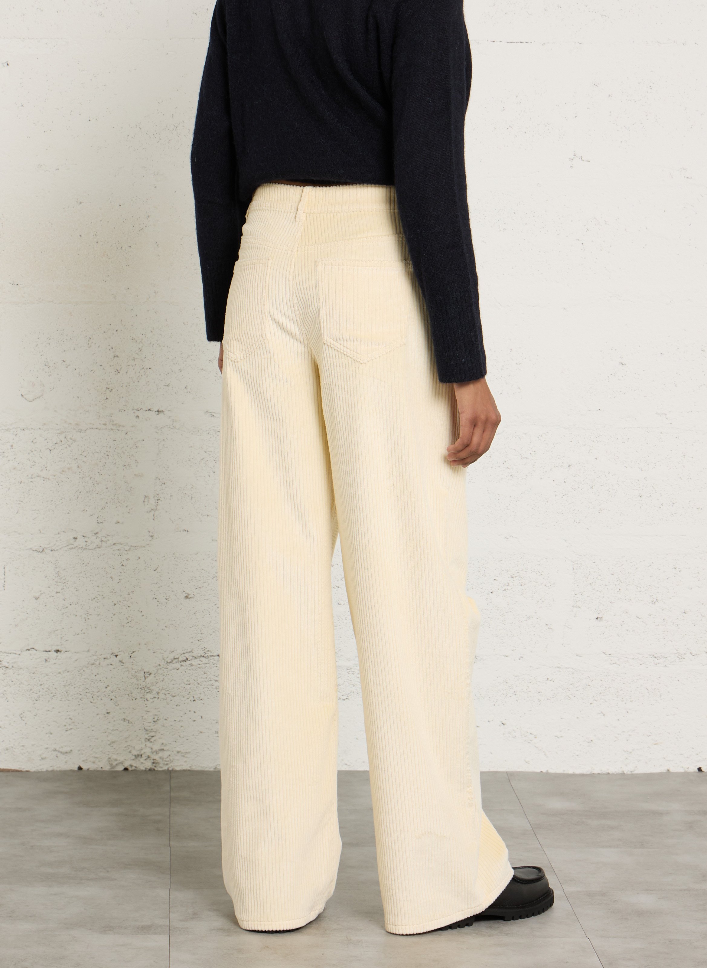 Wide-leg trousers in cotton-blend corduroy DES PETITS HAUTS Beige