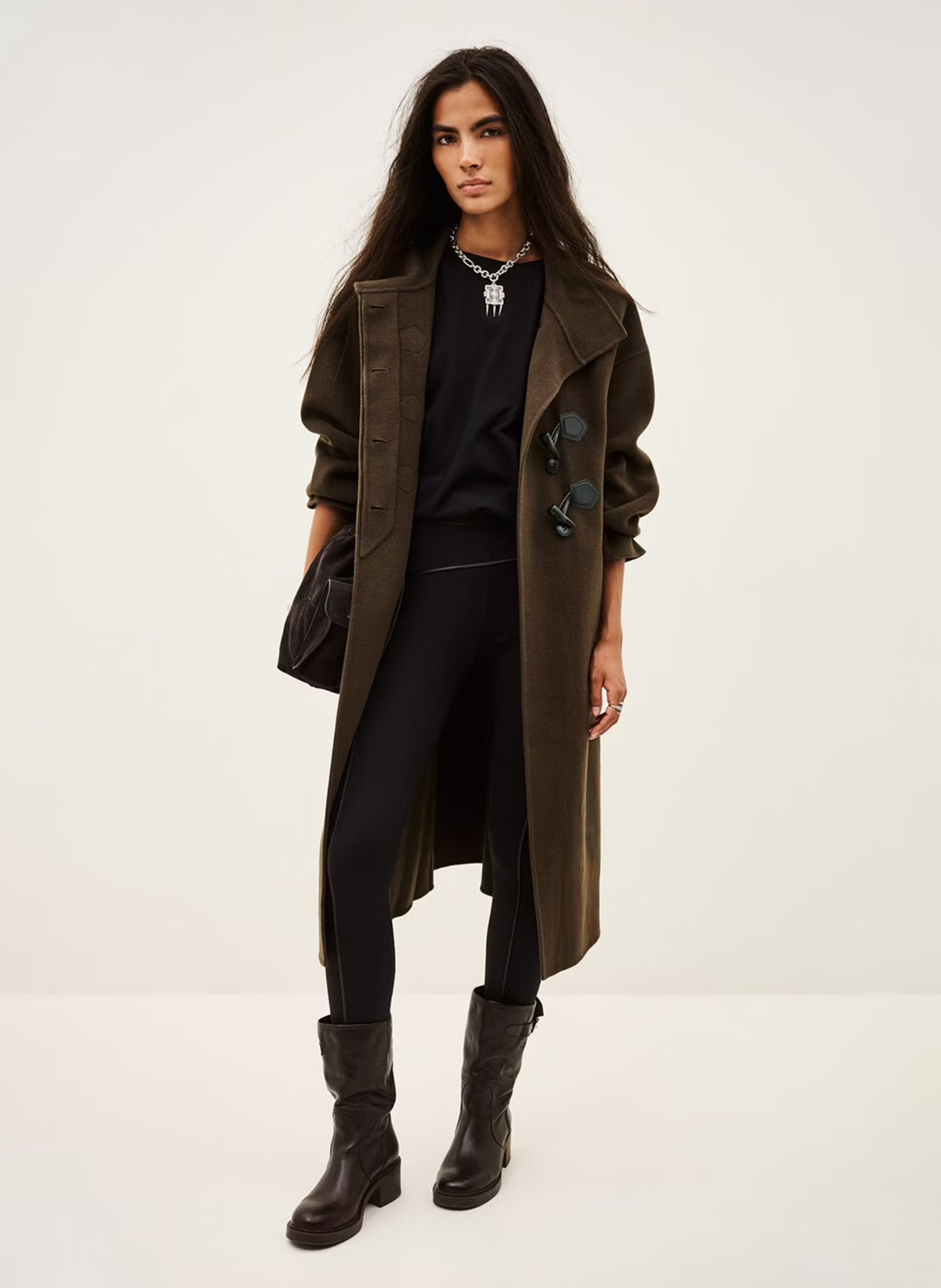 Manteau col montant en laine mélangée BA&SH Kaki
