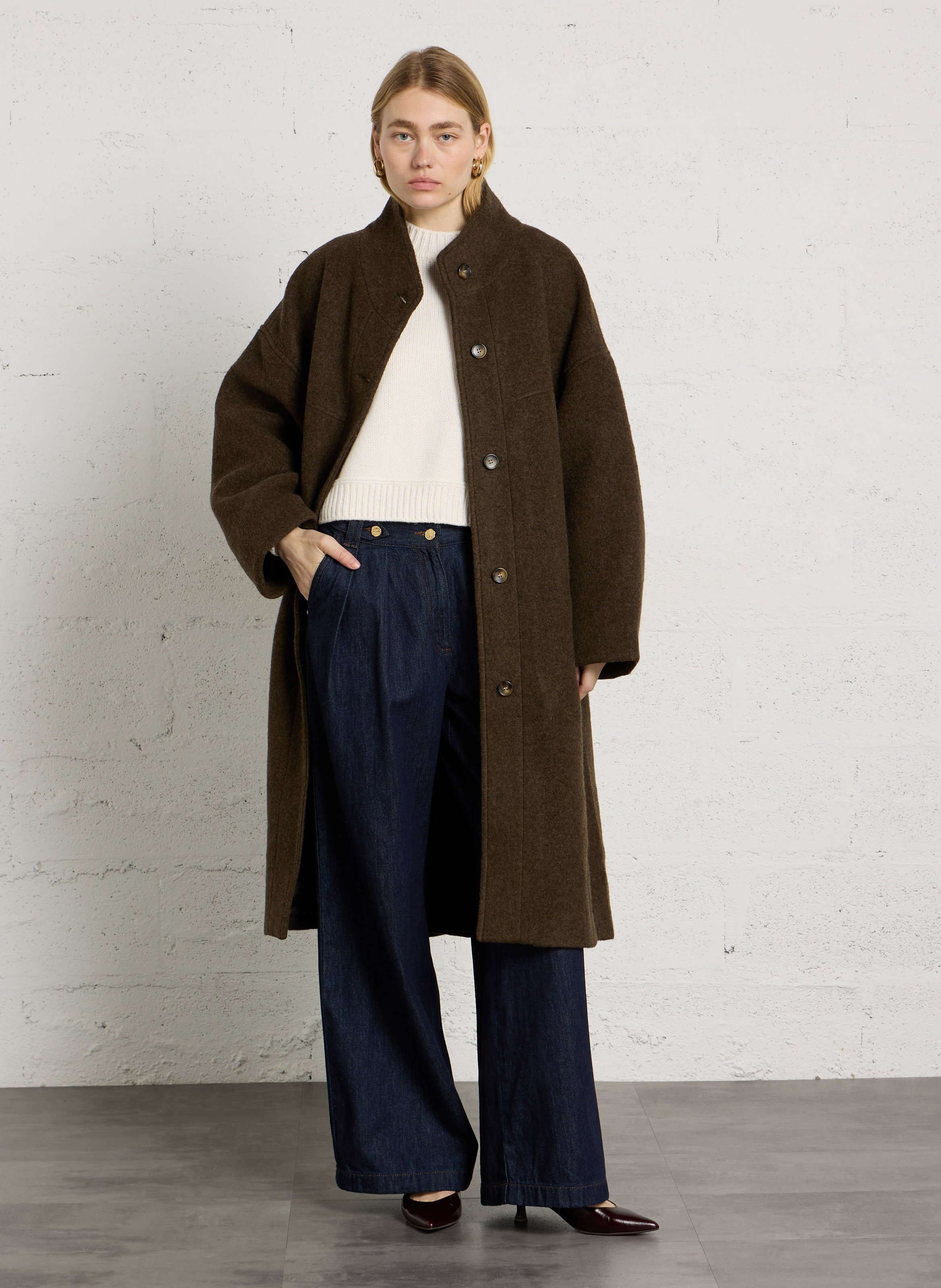Long oversized wool-mix coat SEE U SOON Brown