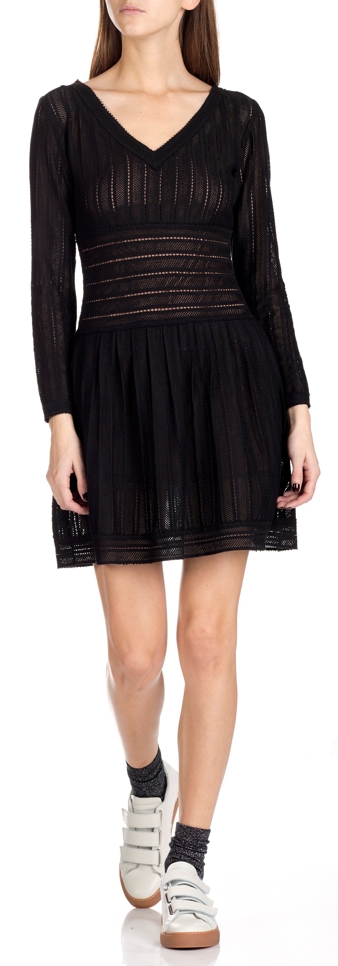 Paz short open-work crotchet-knit dress with belt SWILDENS Black