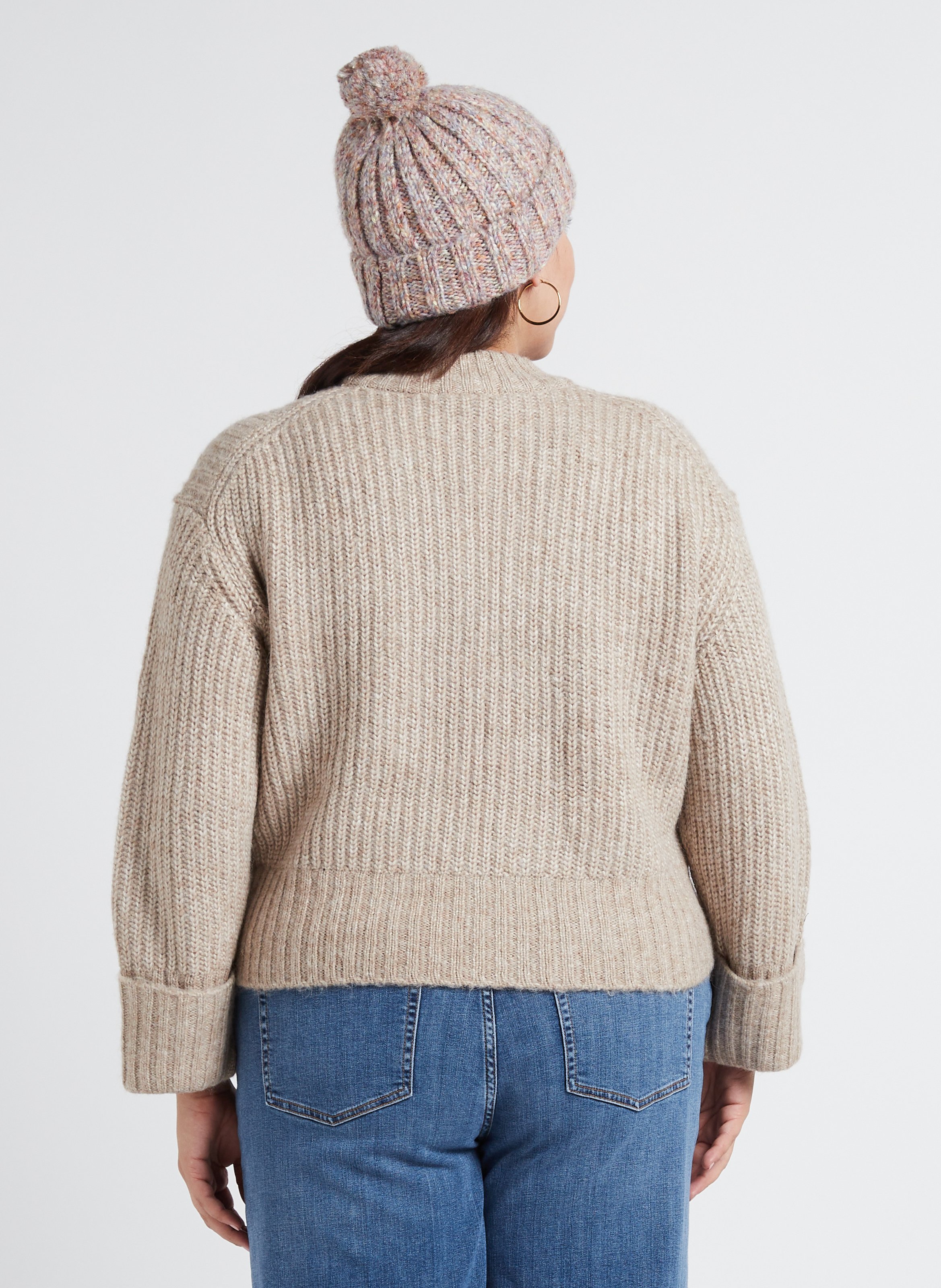 Ruimvallende, gebreide trui met ronde hals | materiaalblend GINA TRICOT Beige