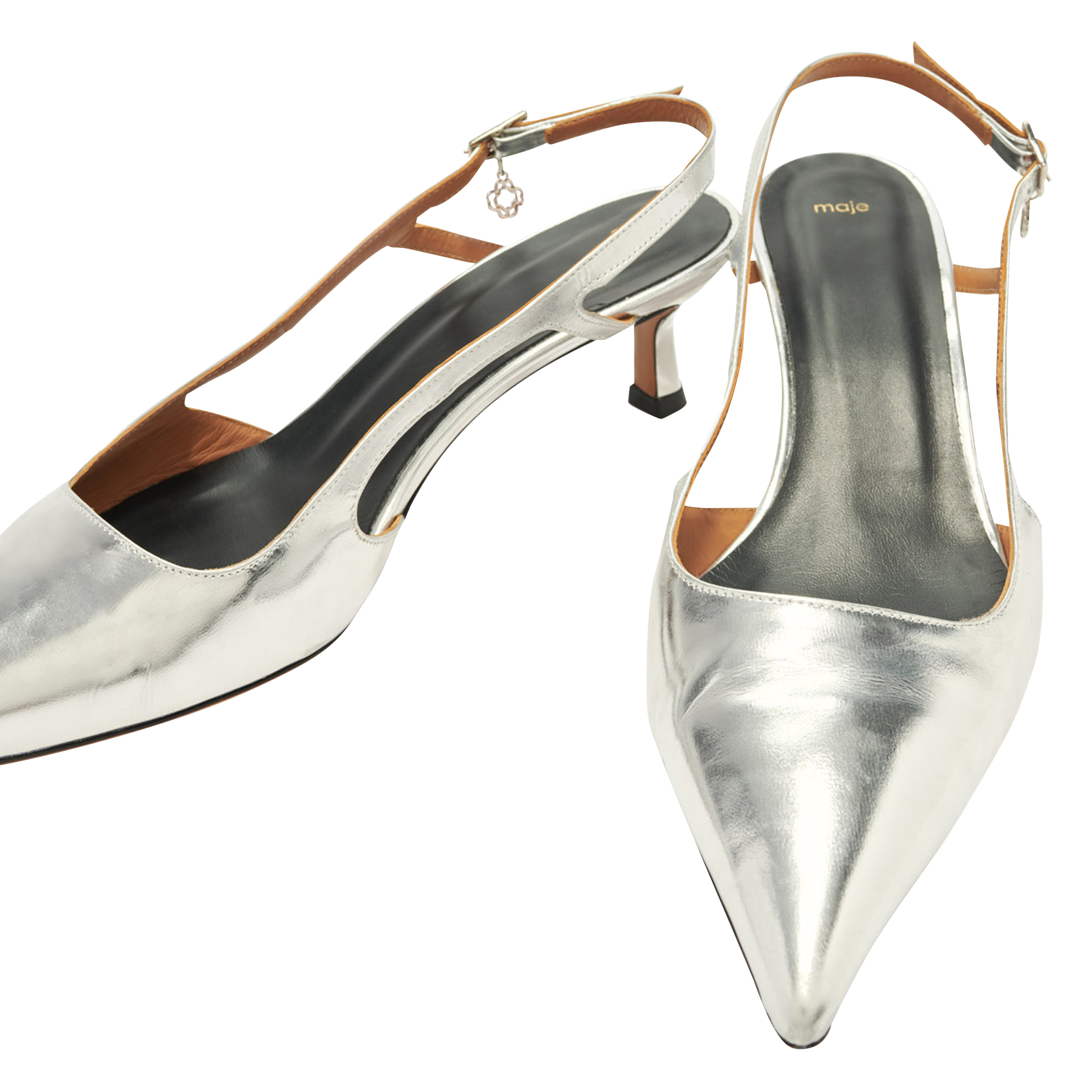 Metallic leather pumps MAJE Silver