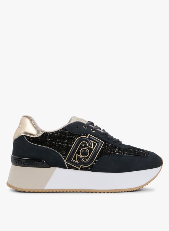 Baskets a plateforme en cuir melange Noir