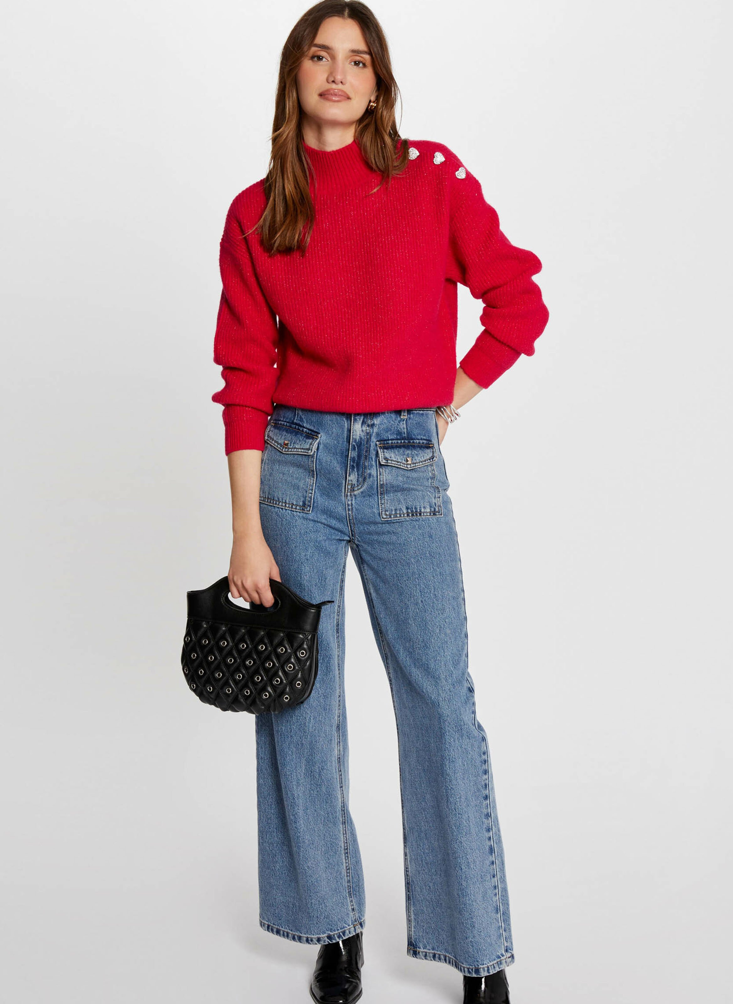 Gerade geschnittener Pullover mit Stehkragen MORGAN Rosa