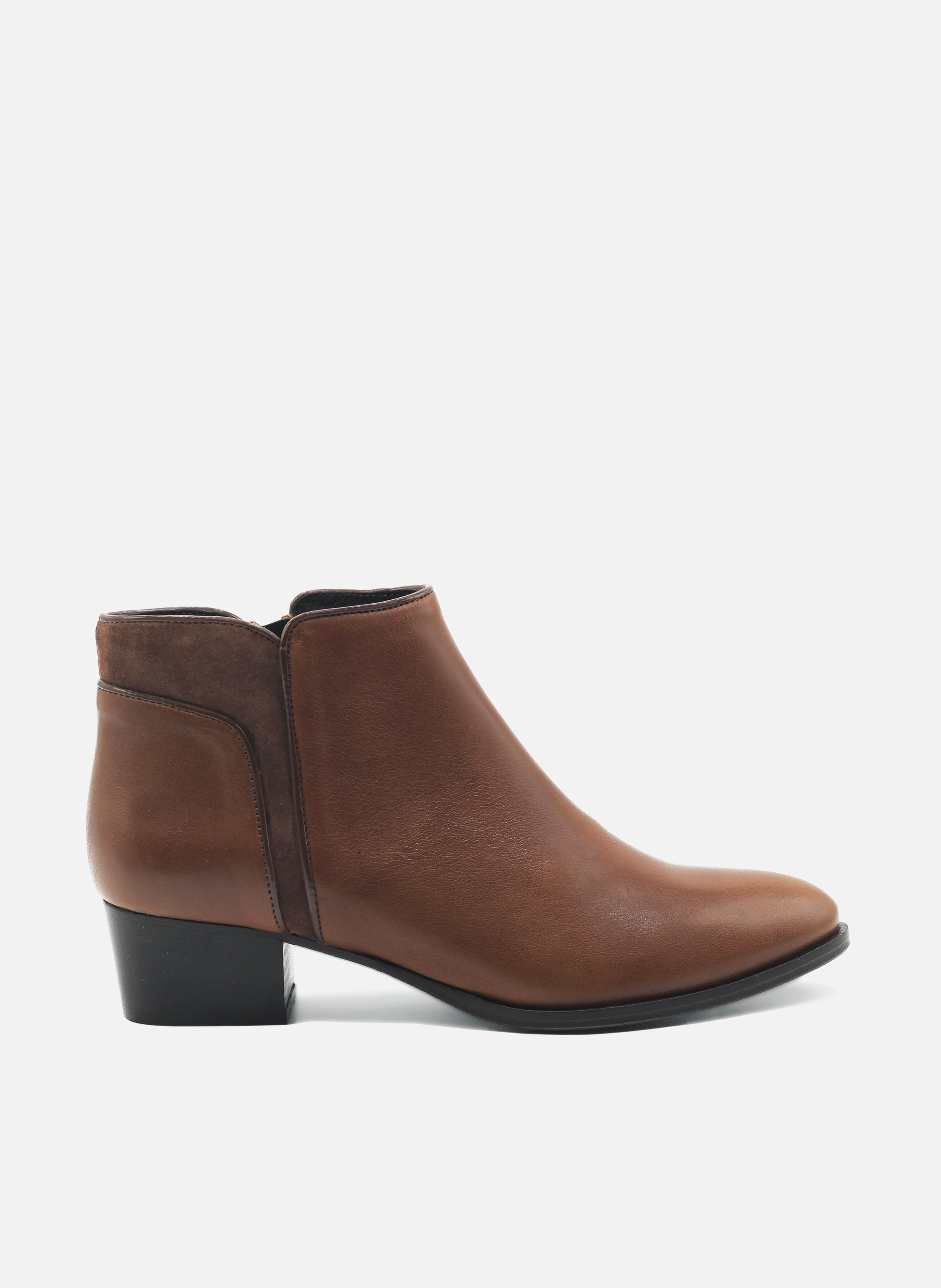 Medium heel leather mid-calf boots JULES & JENN Brown