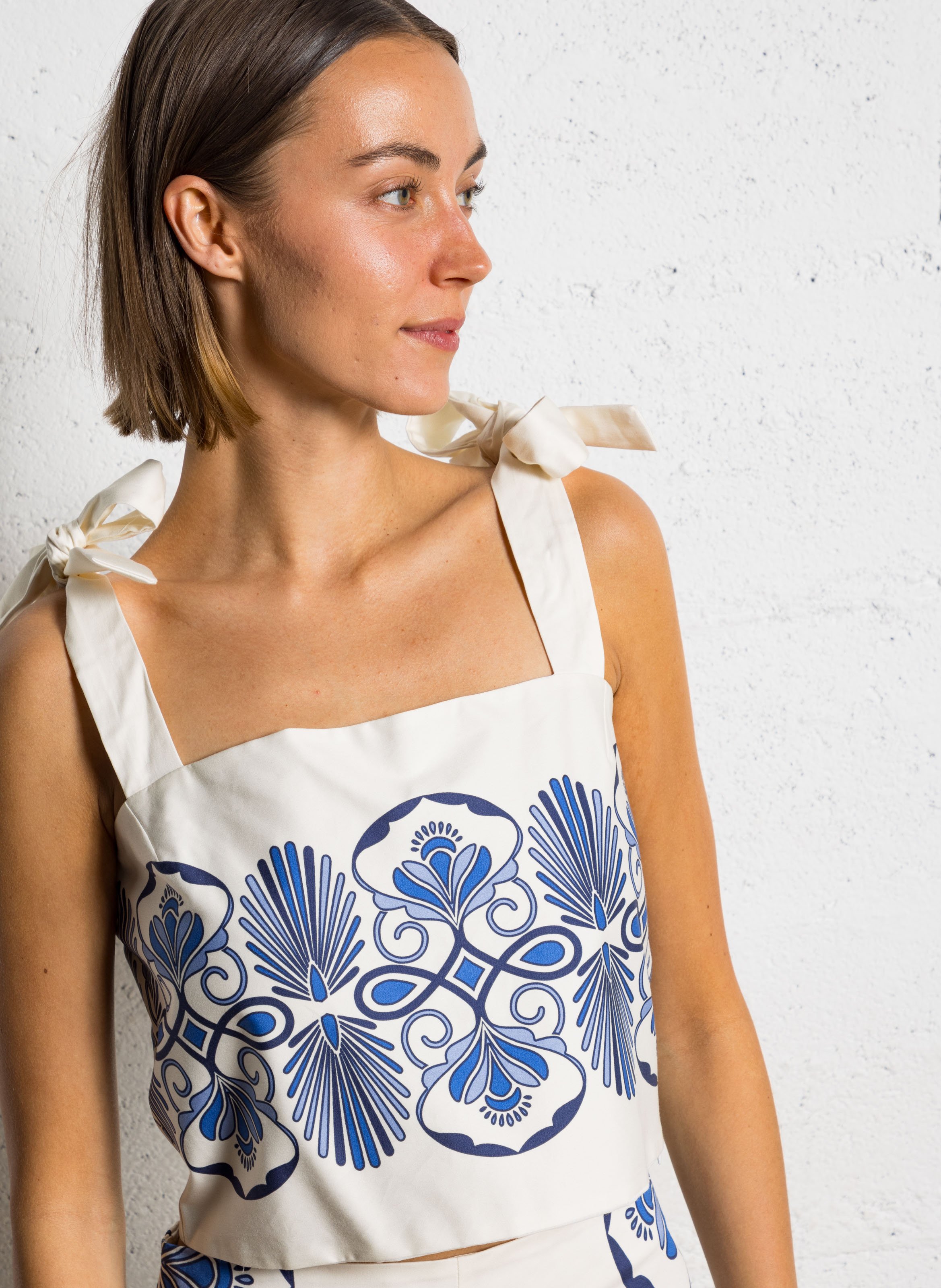 Top court imprimé en coton SOPHIE+LUCIE Beige