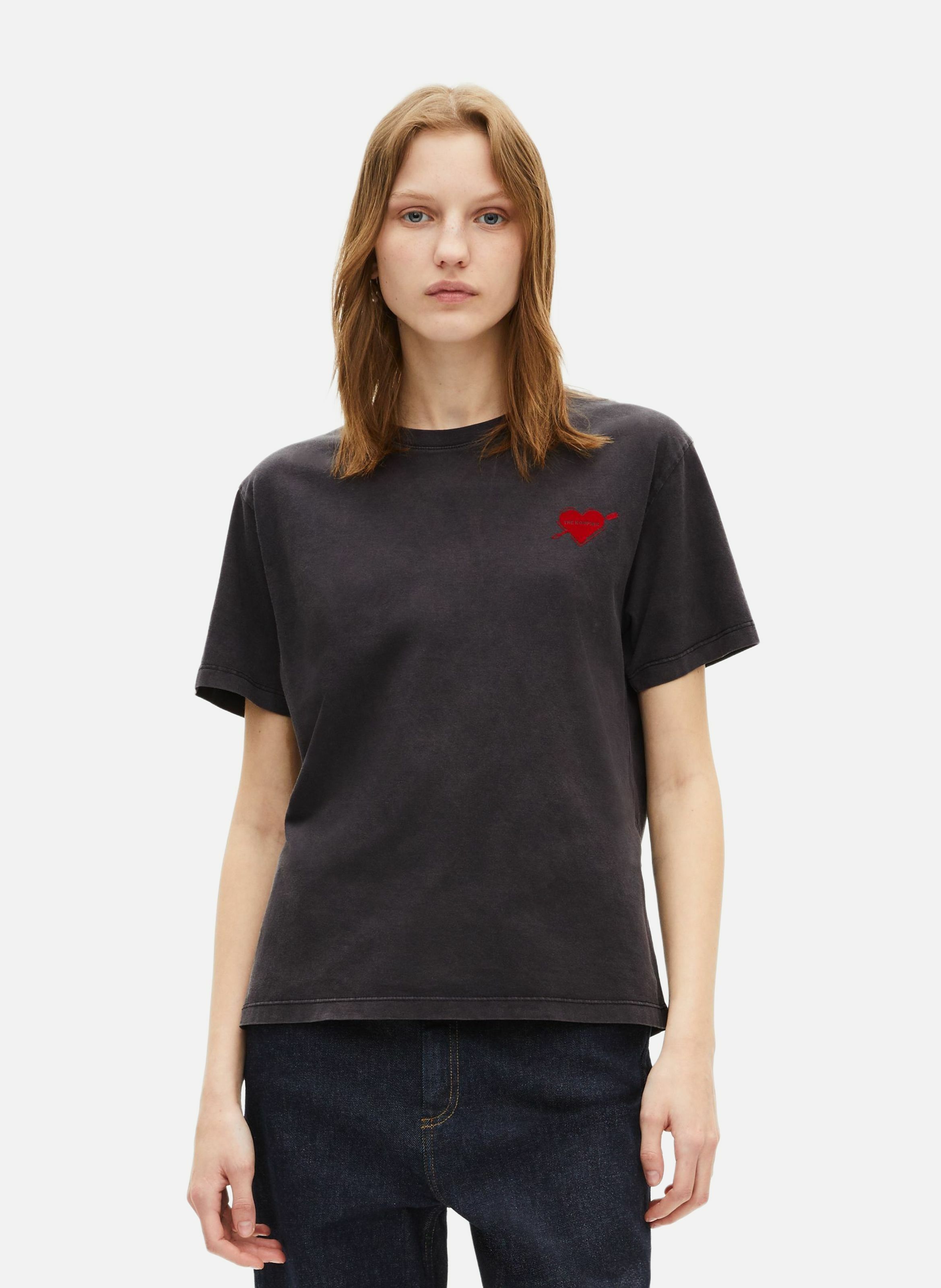 Straight fit T-shirt with heart print. THE KOOPLES Black
