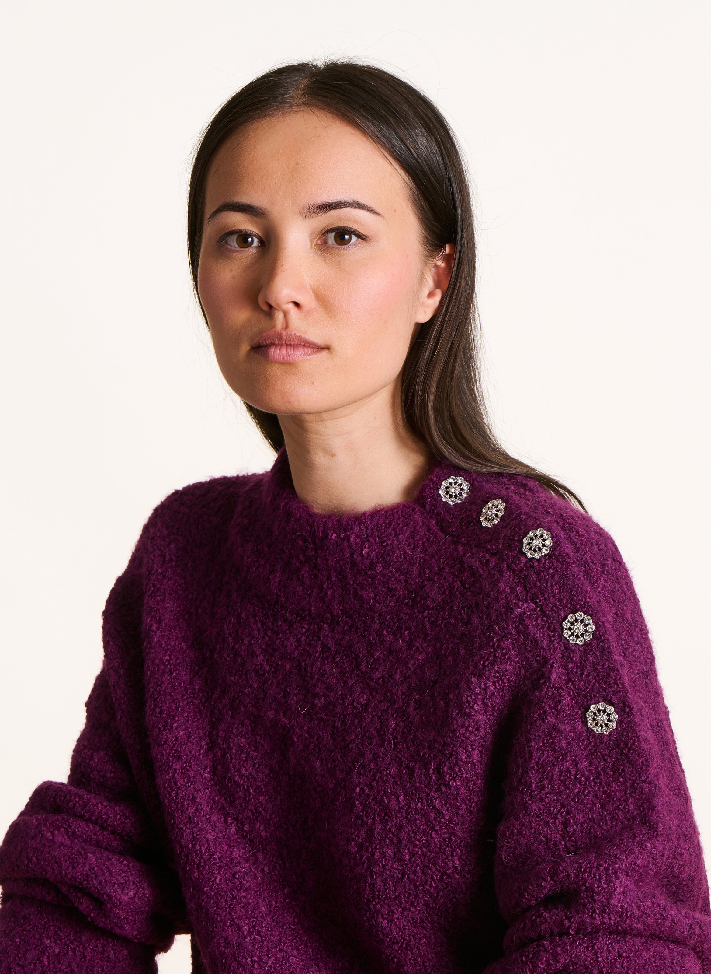 Kurzärmliger Pullover mit Rundhalsausschnitt LA FEE MARABOUTEE Violett