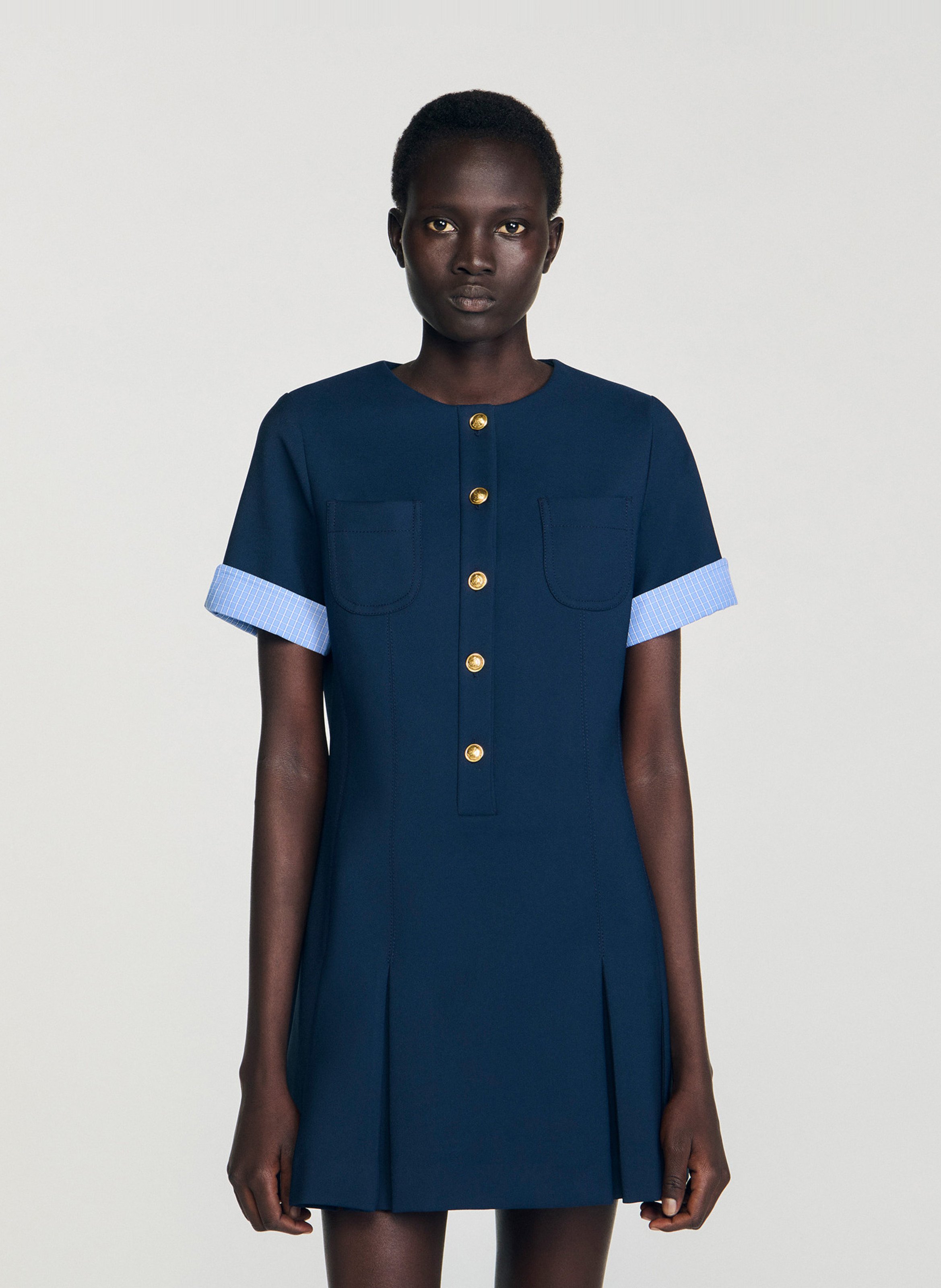 Robe courte col rond SANDRO Bleu