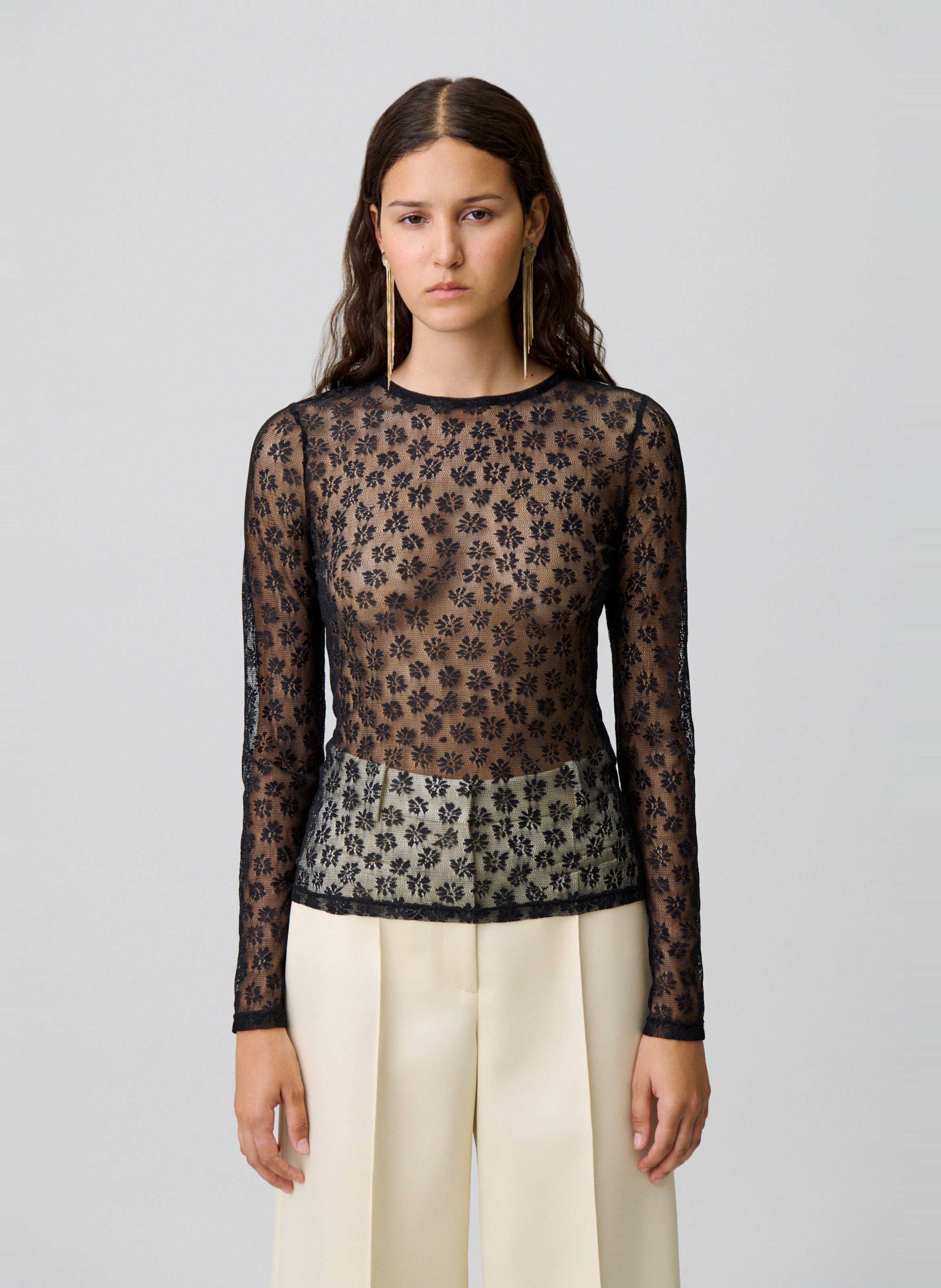 Top en dentelle col rond  CLAUDIE PIERLOT Noir