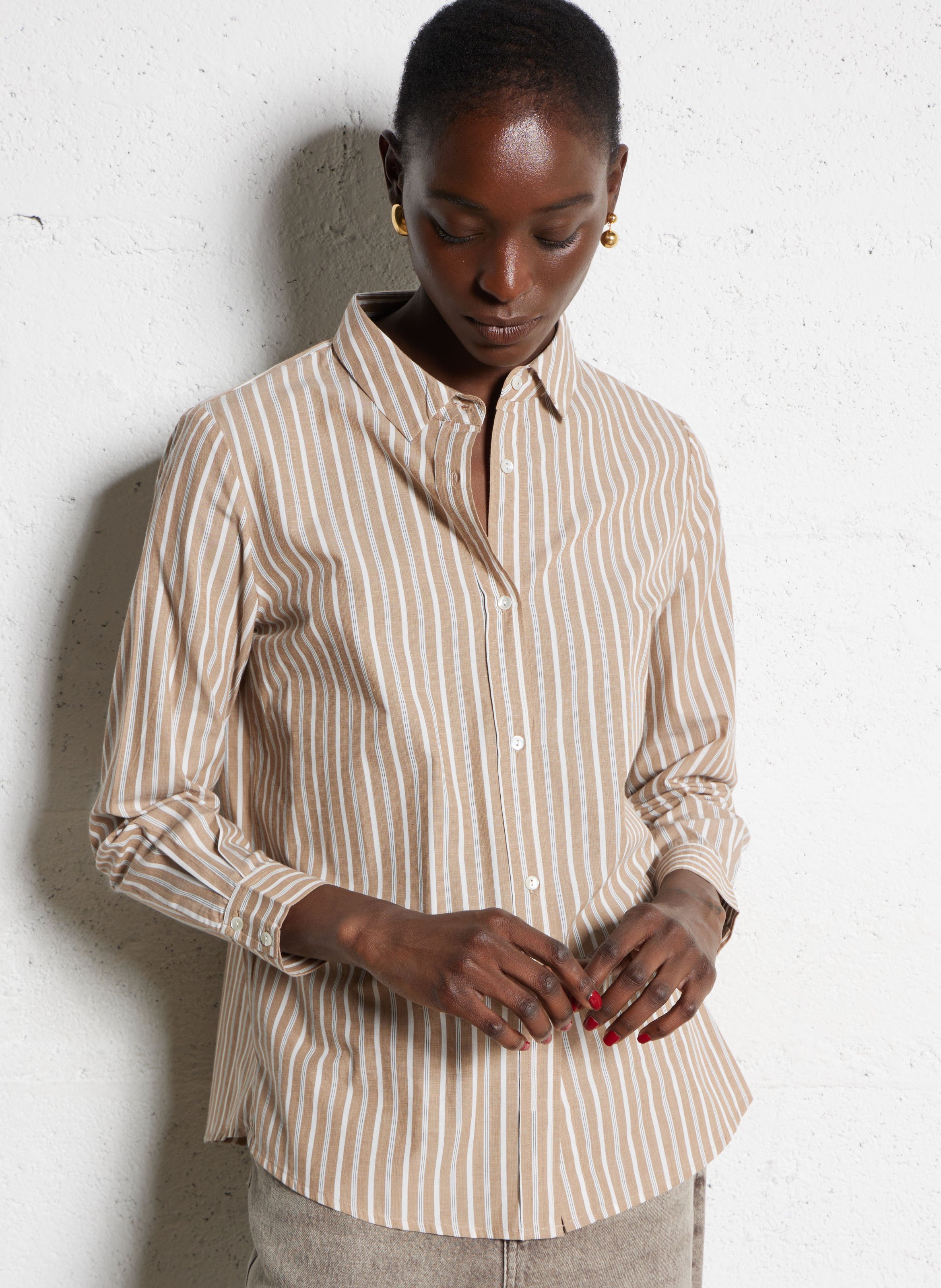 Straight striped cotton shirt BELLA JONES Brown