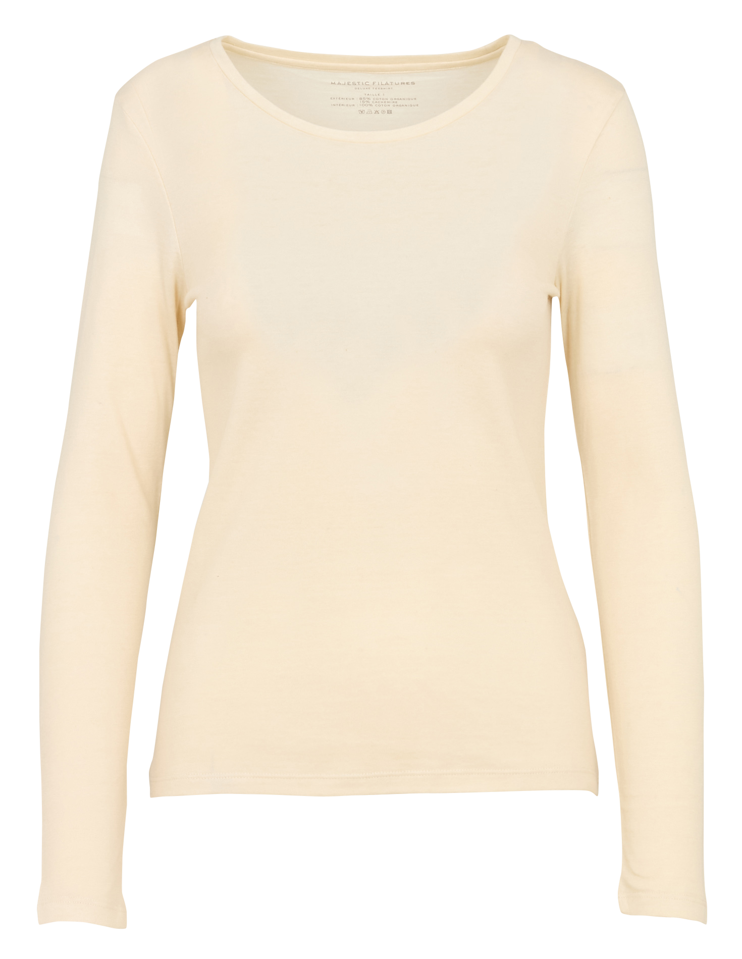 Tee-shirt cintré col rond en coton bio et cachemire MAJESTIC FILATURES Beige