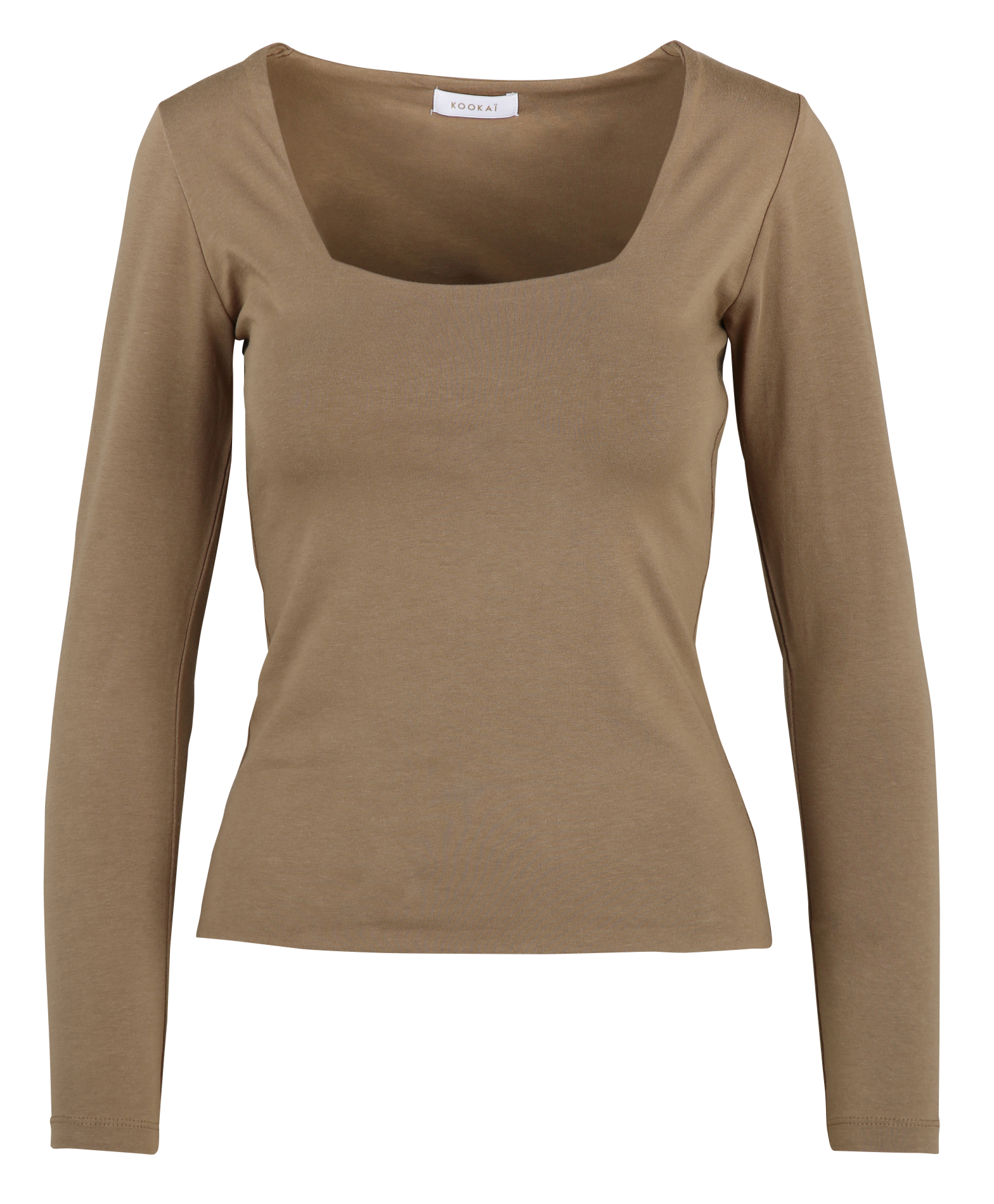 Tee-shirt moulant col carré en coton mélangé KOOKAI Beige