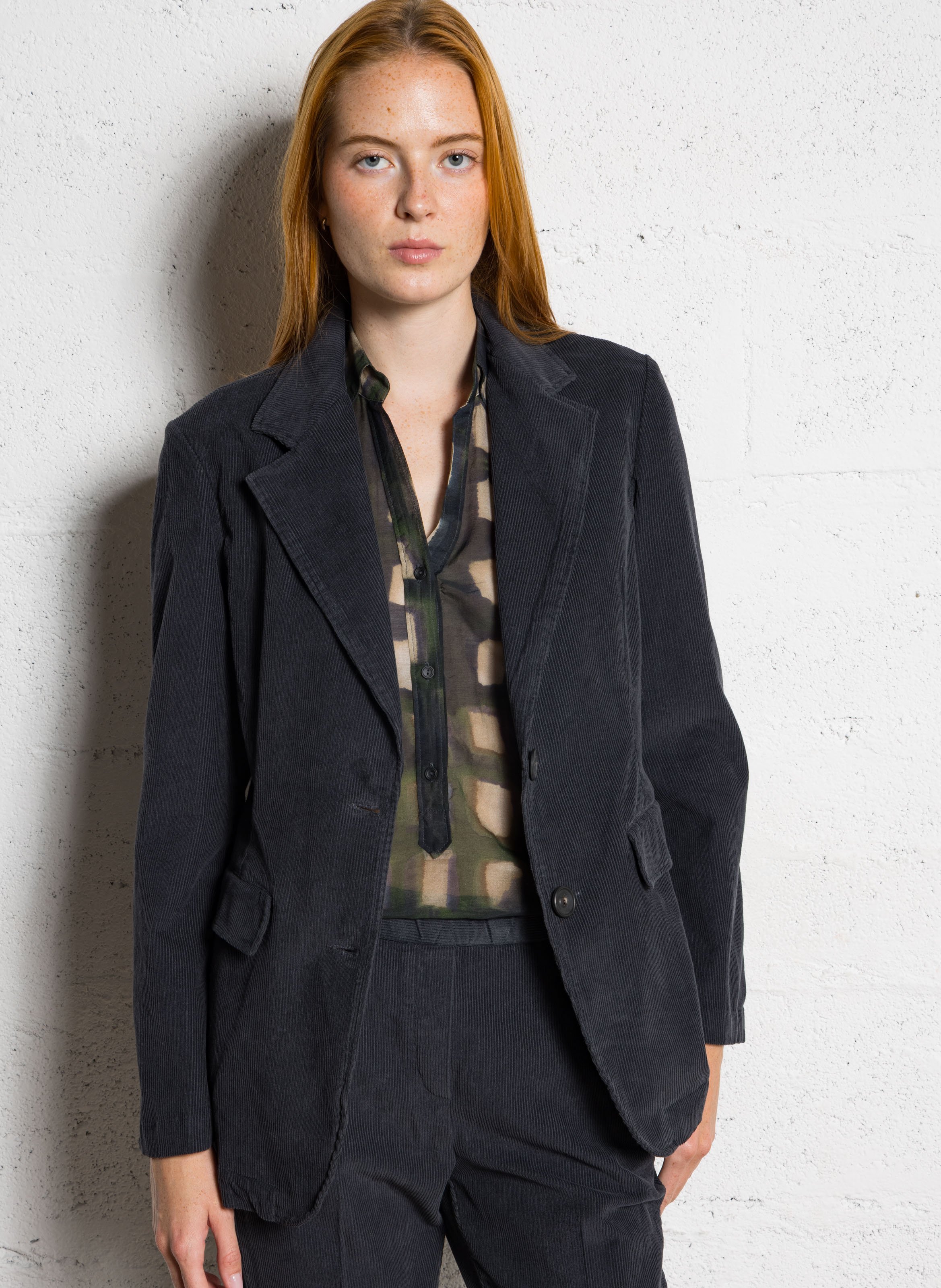 Veste ajustée col tailleur en velours côtelé DIEGA Bleu