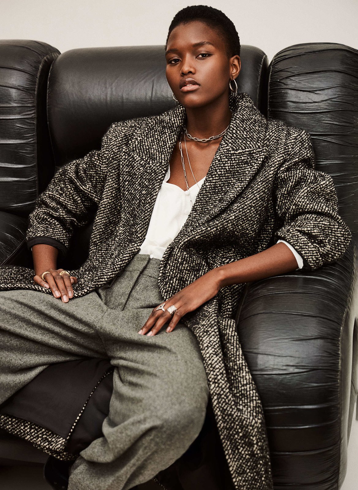 Manteau long en maille bicolore BA&SH Noir