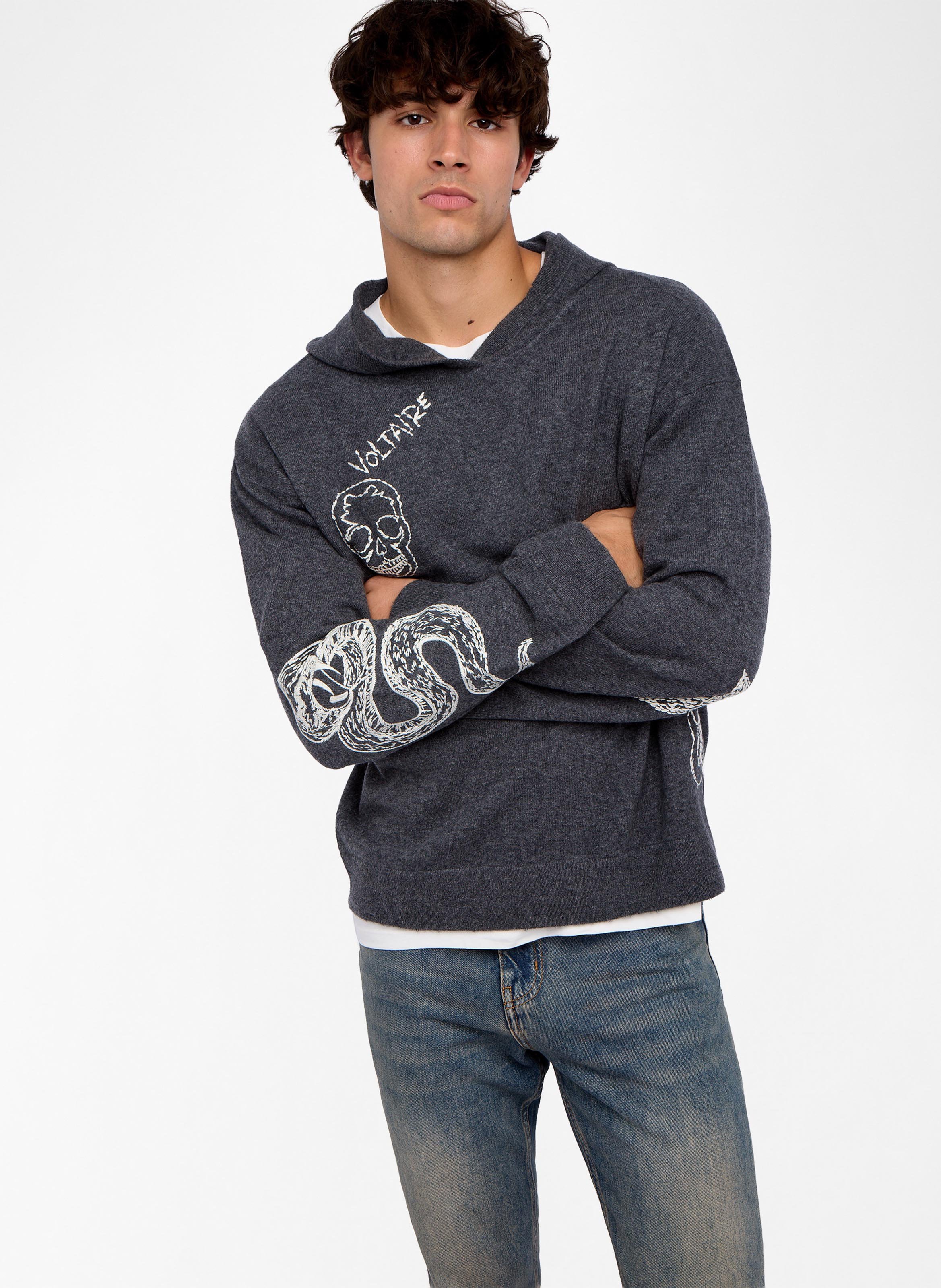 Caissa - Wollstrickpullover mit V-Ausschnitt und Details ZADIG&VOLTAIRE Grau