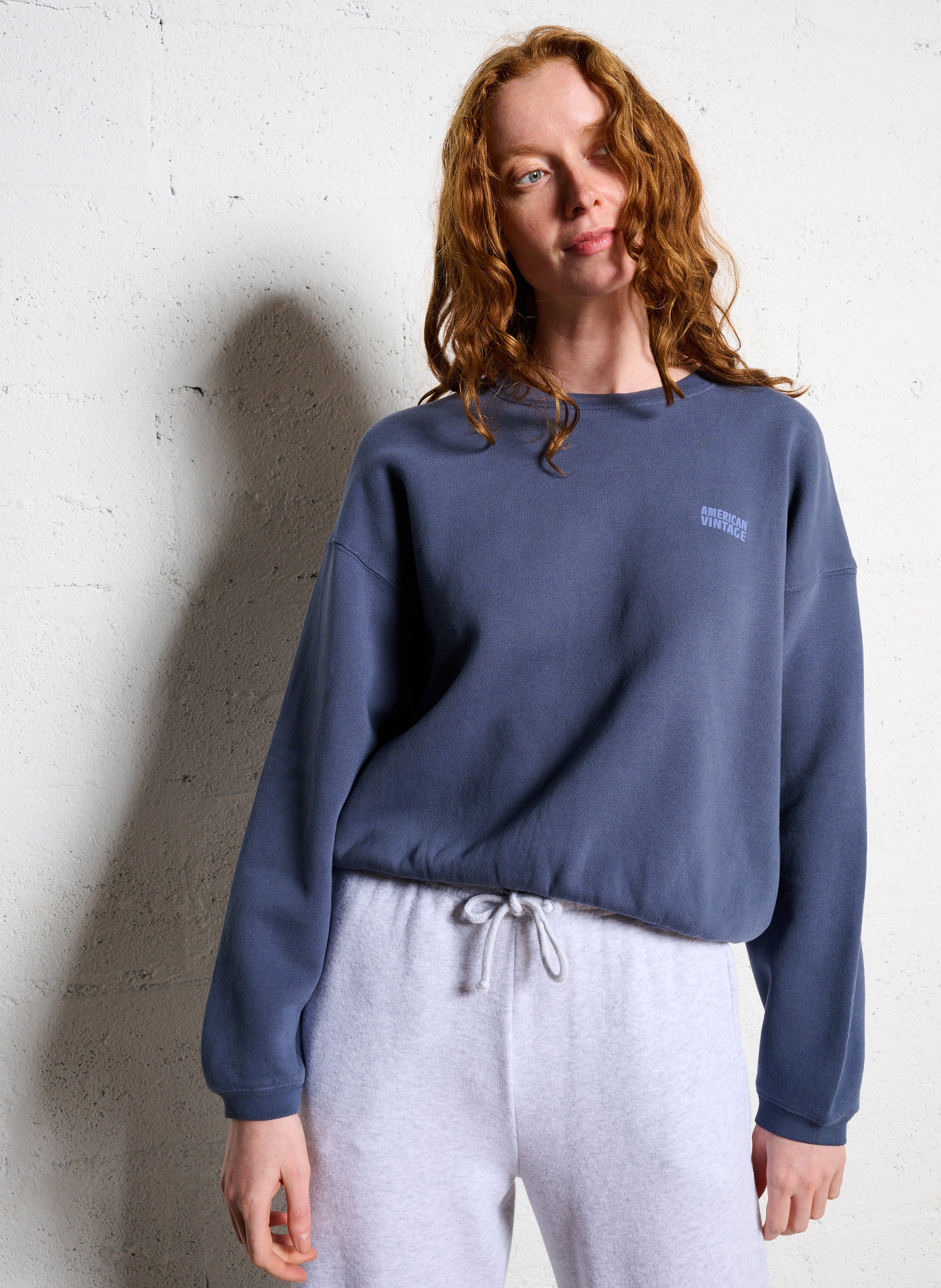 Short round-neck cotton-blend sweatshirt AMERICAN VINTAGE Blue