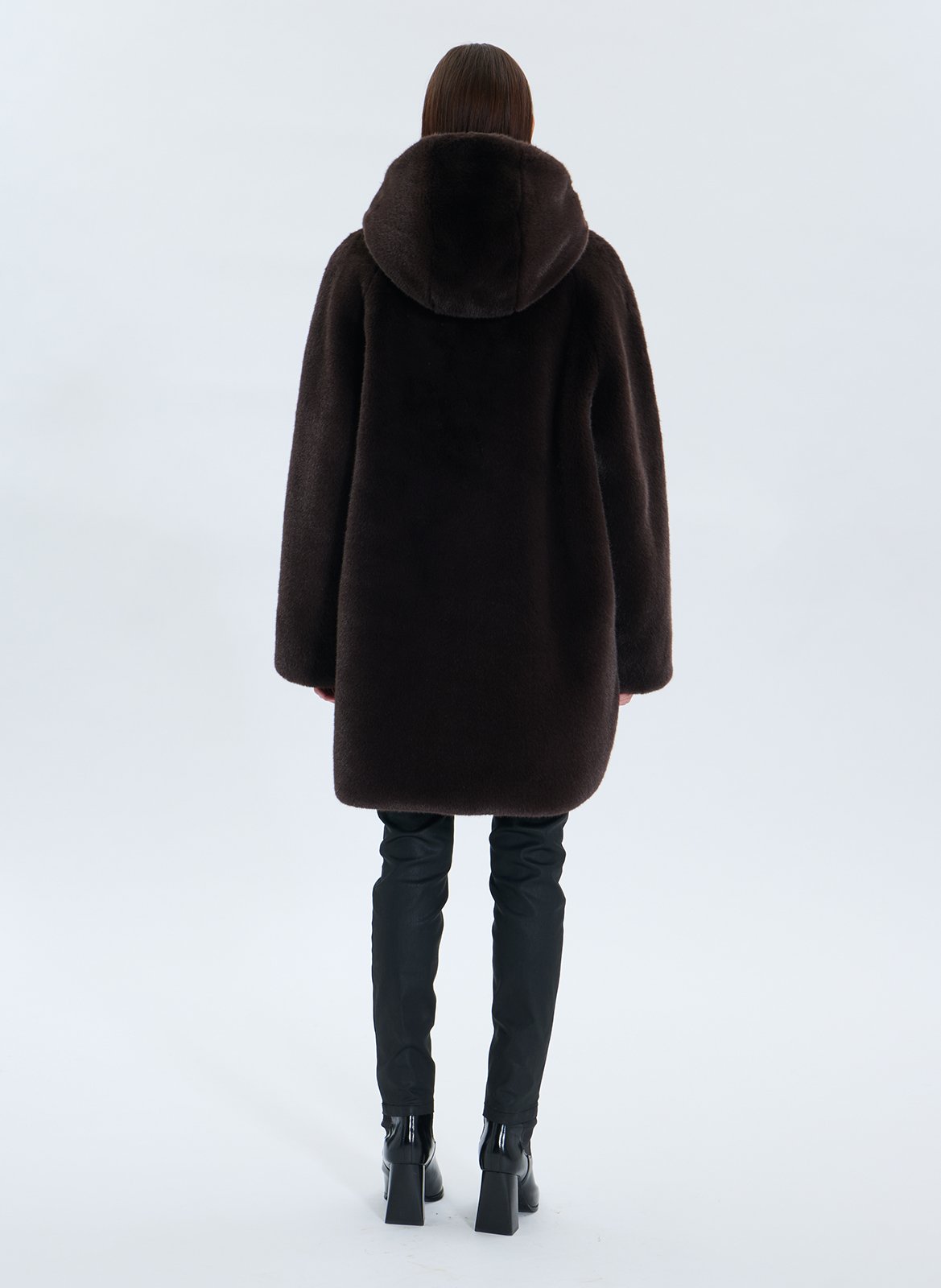 Round neck faux fur coat ZAPA Brown