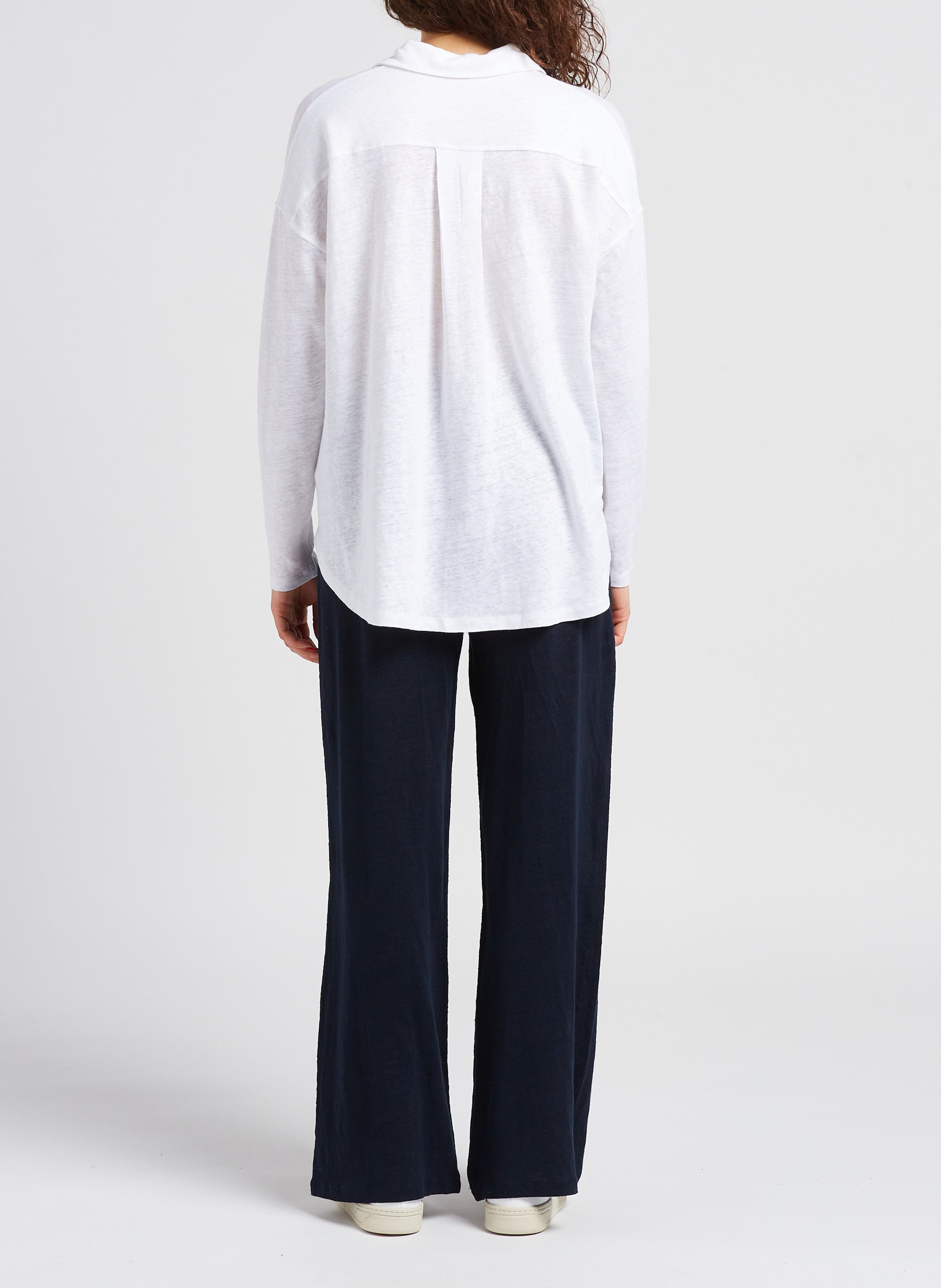 Linen-blend top with classic collar MAJESTIC FILATURES White