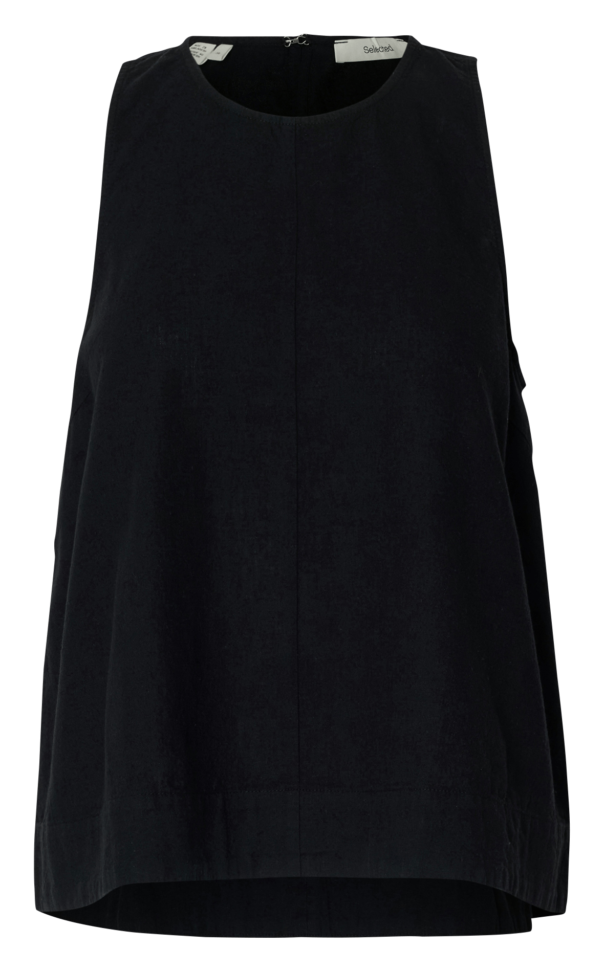 Round-neck top in blended linen and organic cotton SELECTED Black