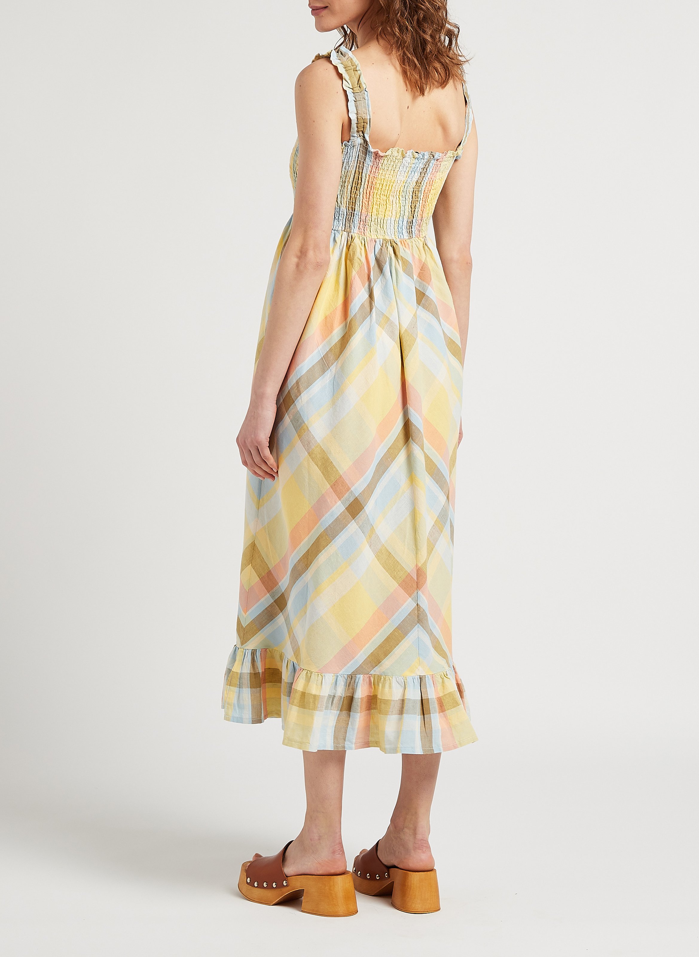 Halflange jurk met gesmokt detail | linnen/katoenblend THE NEW SOCIETY Veelkleurig