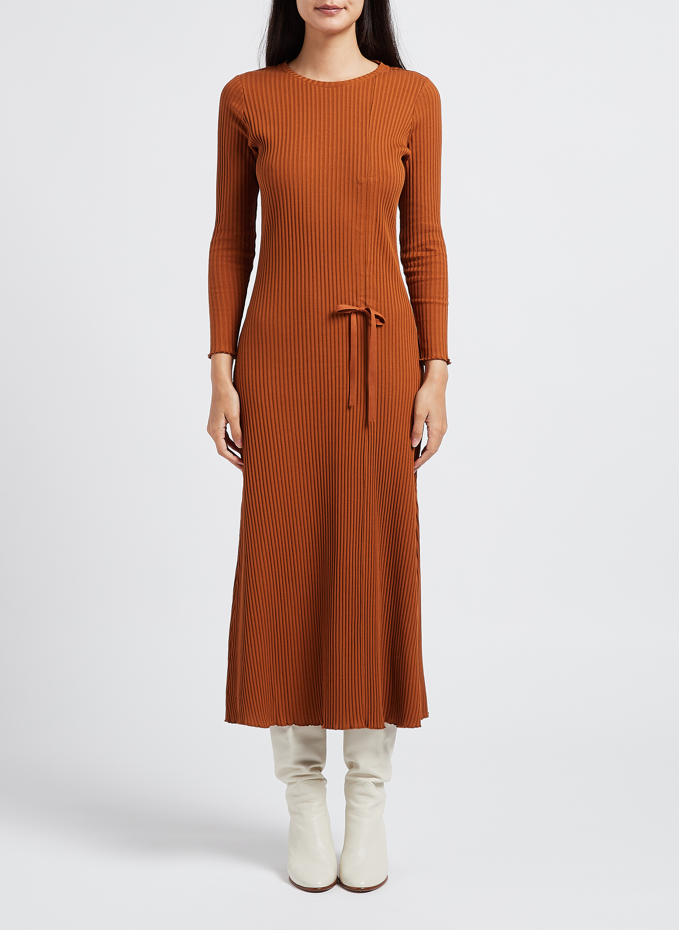 Figurbetontes Kleid mit Rundhalsausschnitt aus Baumwolle RITA ROW Braun