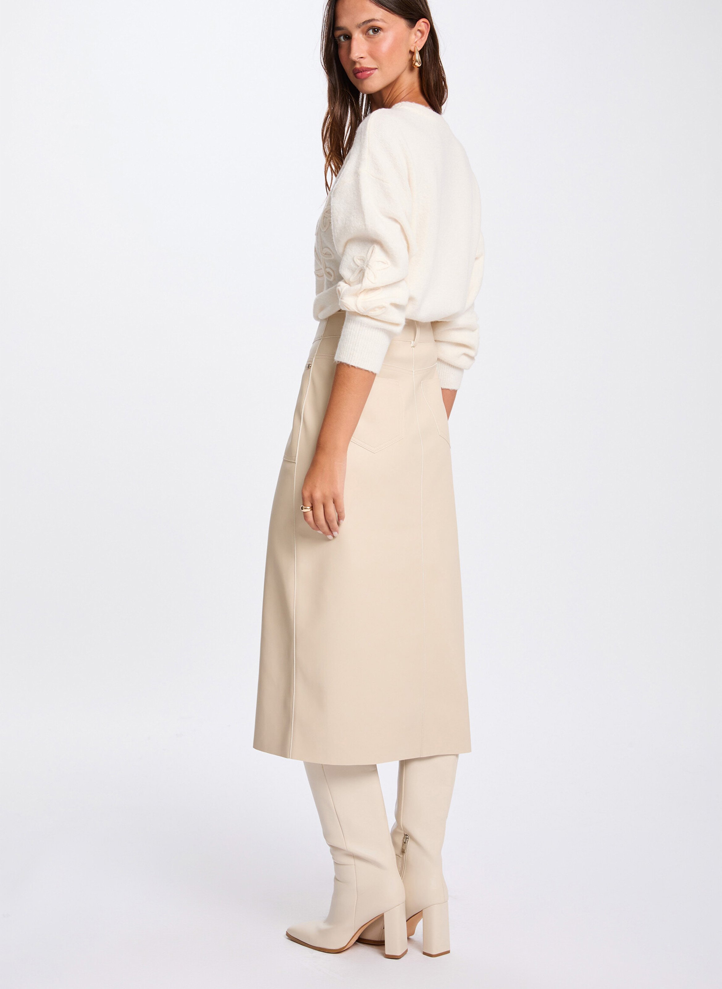 Rok met hoge taille en nauwsluitend midi-lengte. MORGAN Beige