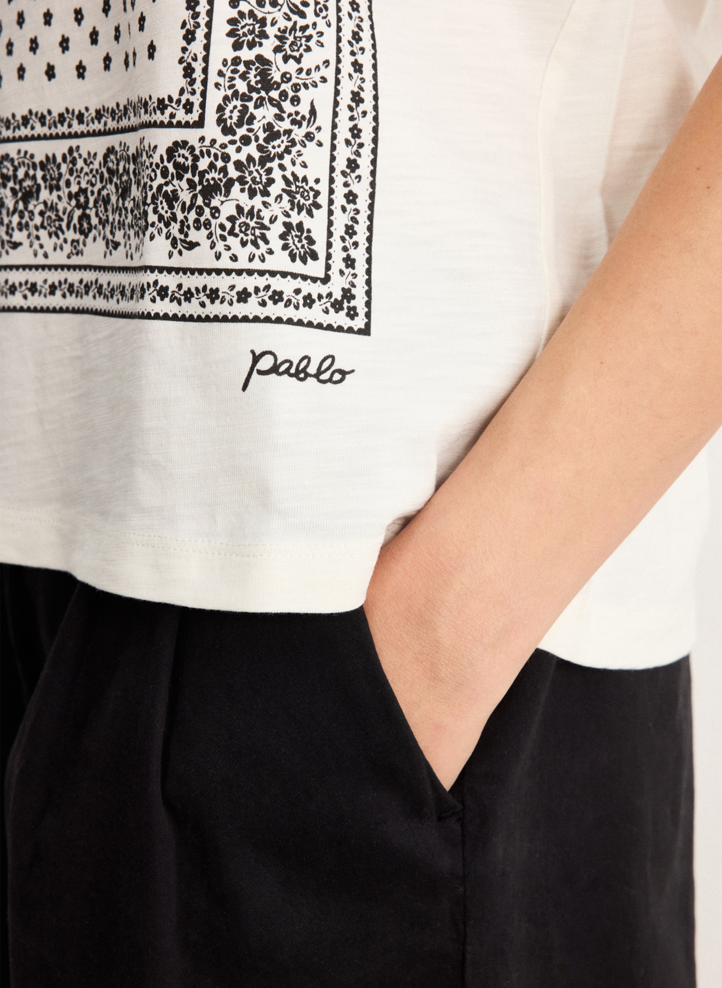 Tee-shirt droit col rond en coton mélangé imprimé PABLO Beige