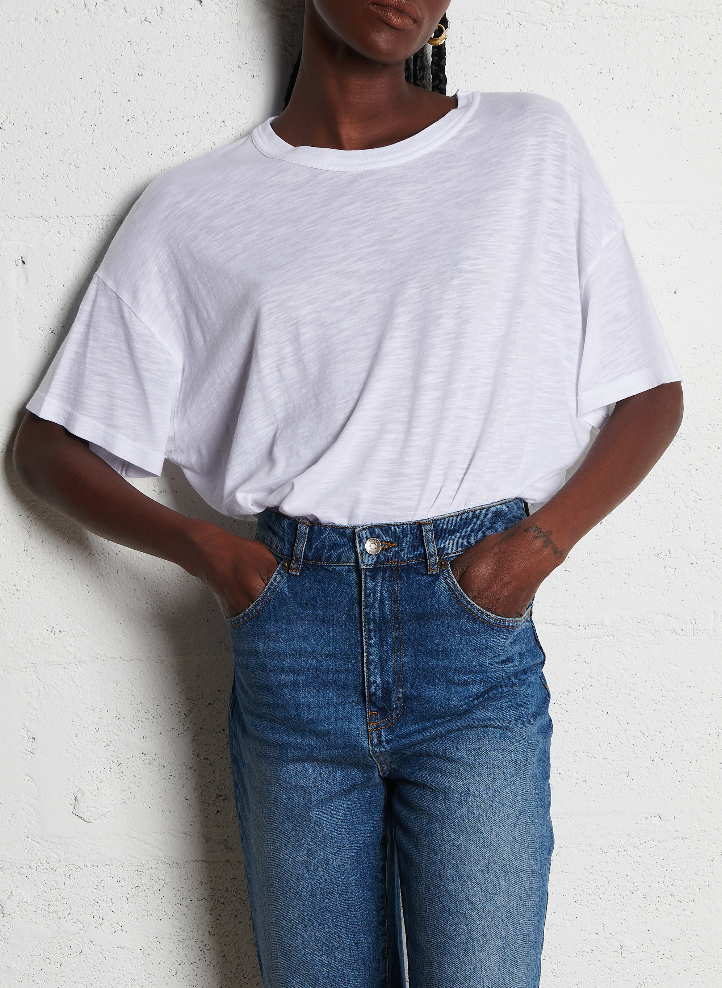 Tee-shirt col rond ample en coton mélangé AMERICAN VINTAGE Blanc