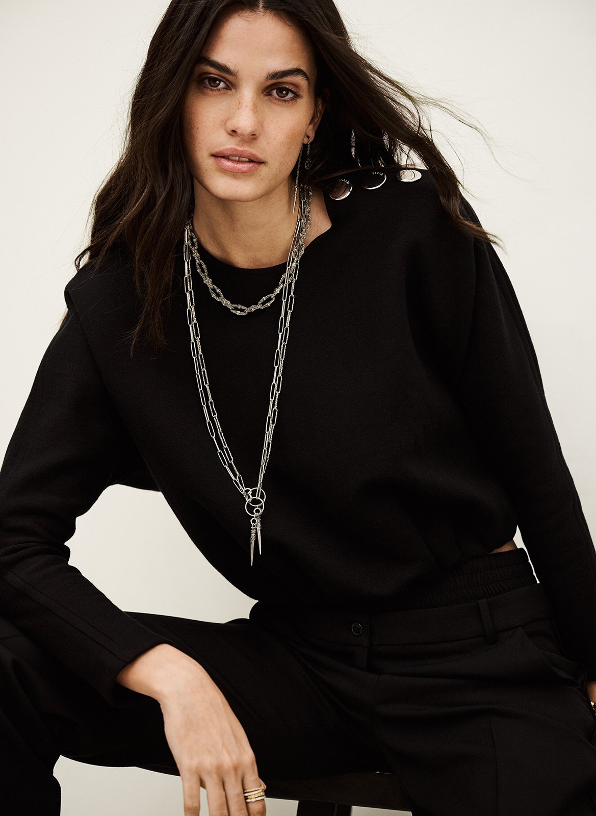 Top bouffant col rond en coton mélangé BA&SH Noir