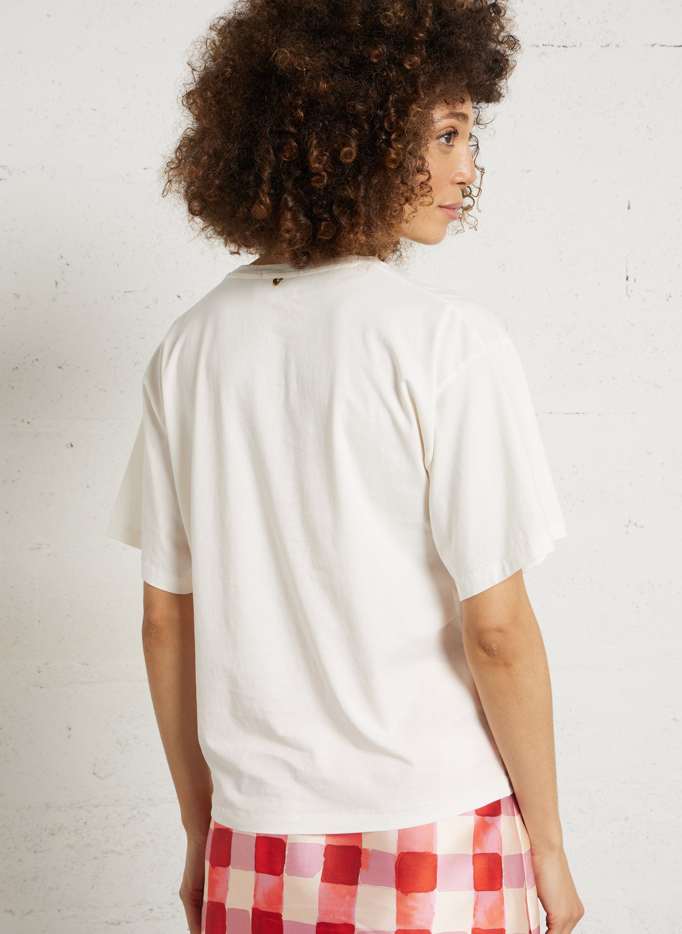 Recht T-shirt van biokatoen met ronde hals en zeefdruk FABIENNE CHAPOT Wit