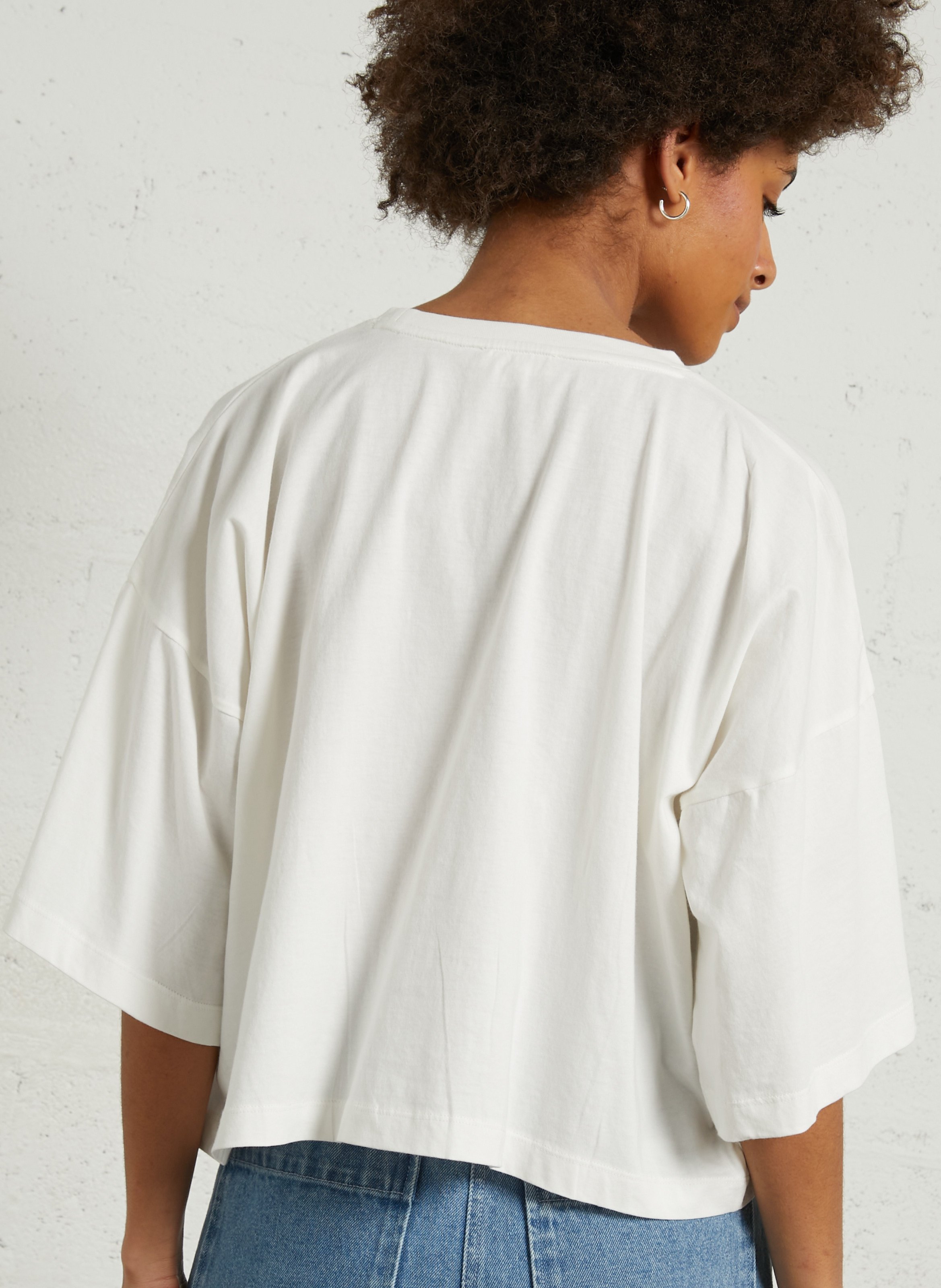 Tee-shirt ample col rond broderie anglaise en coton organique LOUISE MISHA Blanc