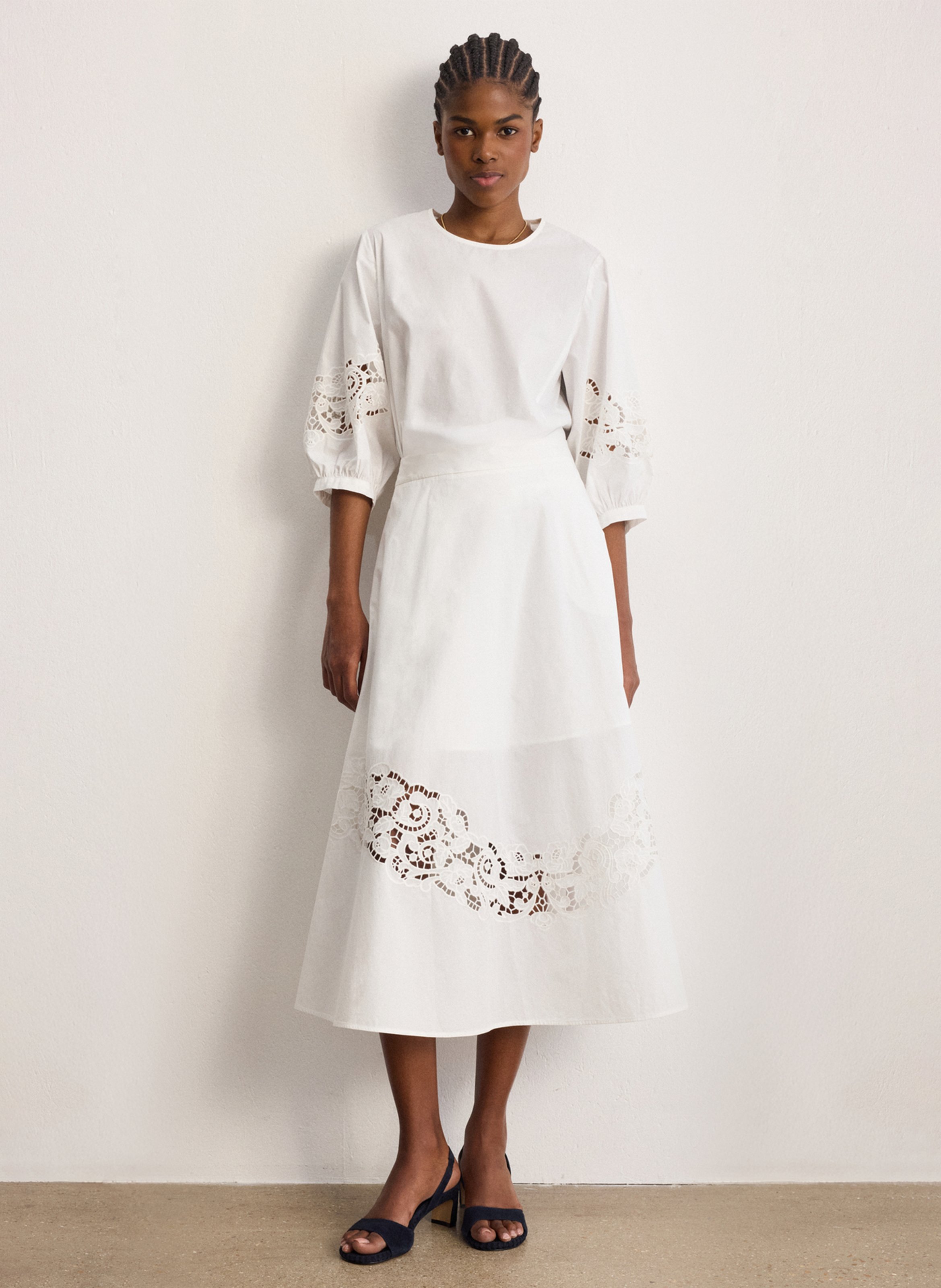 Jupe longue en coton brodé PABLO Weiss