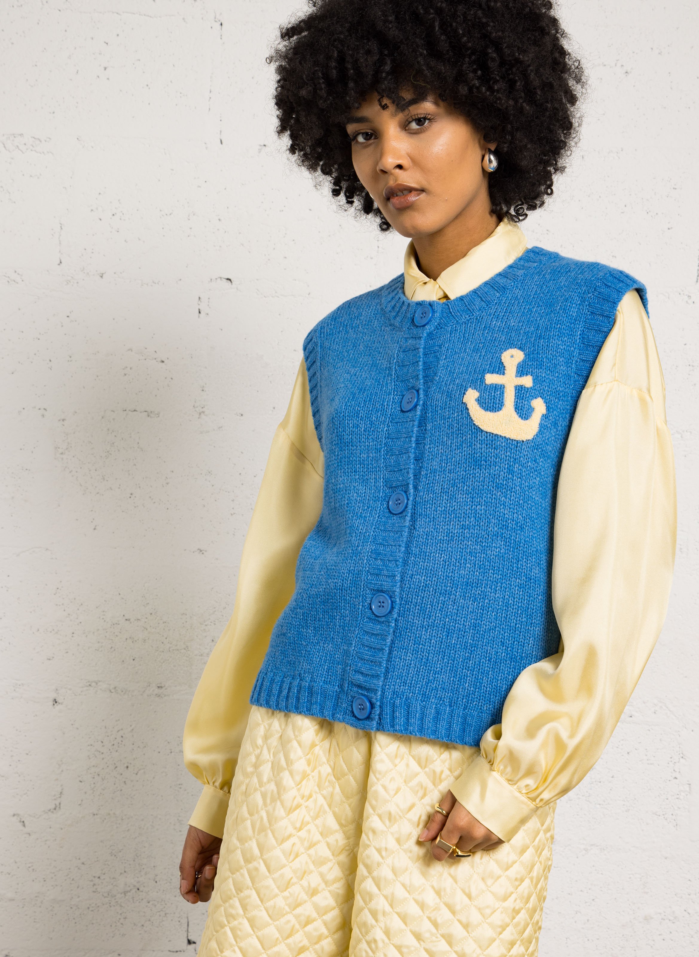 Gilet droit boutonné en laine mélangée STELLA NOVA Bleu