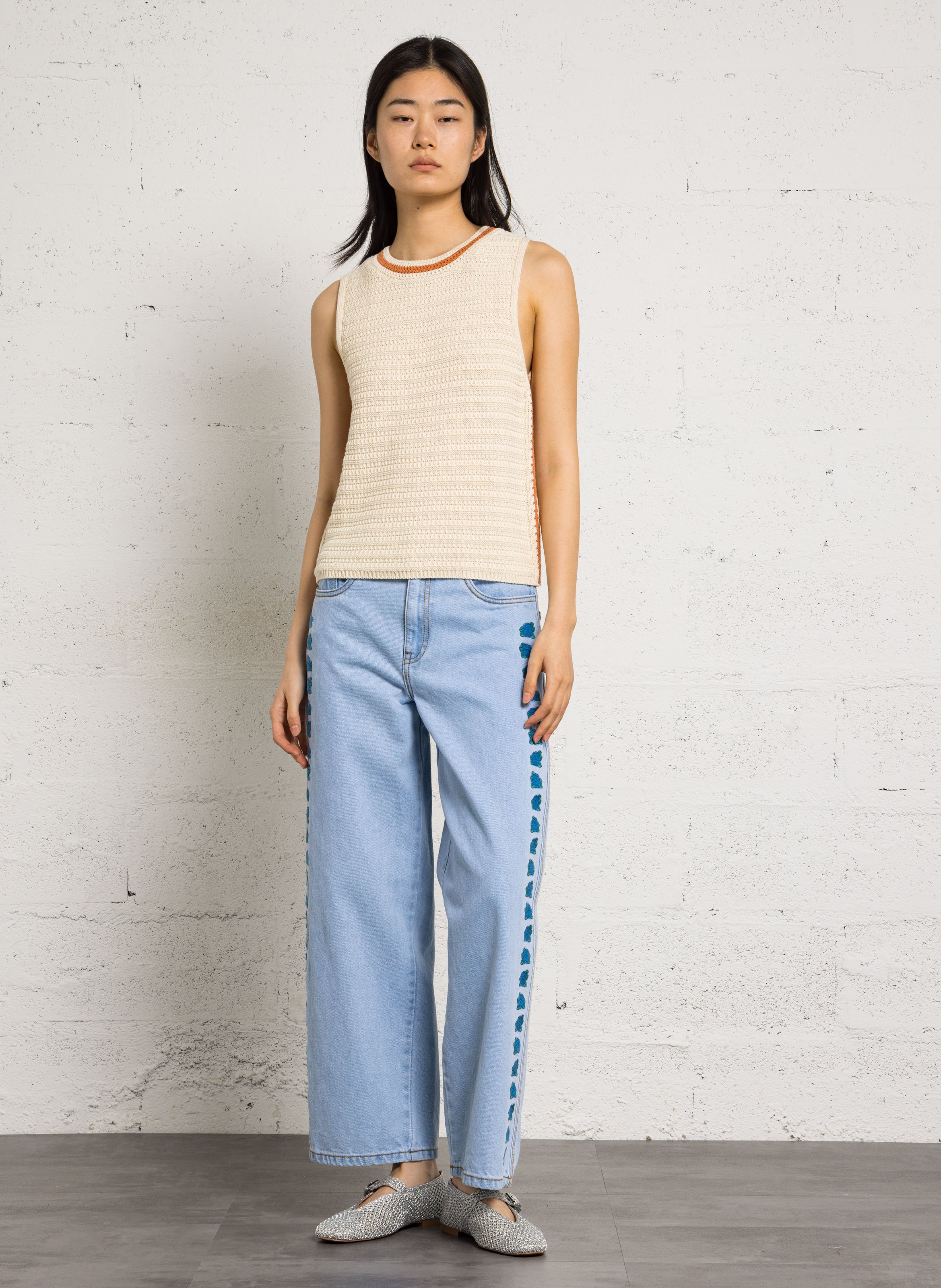 Pull droit col rond en coton MAISON 123 Beige