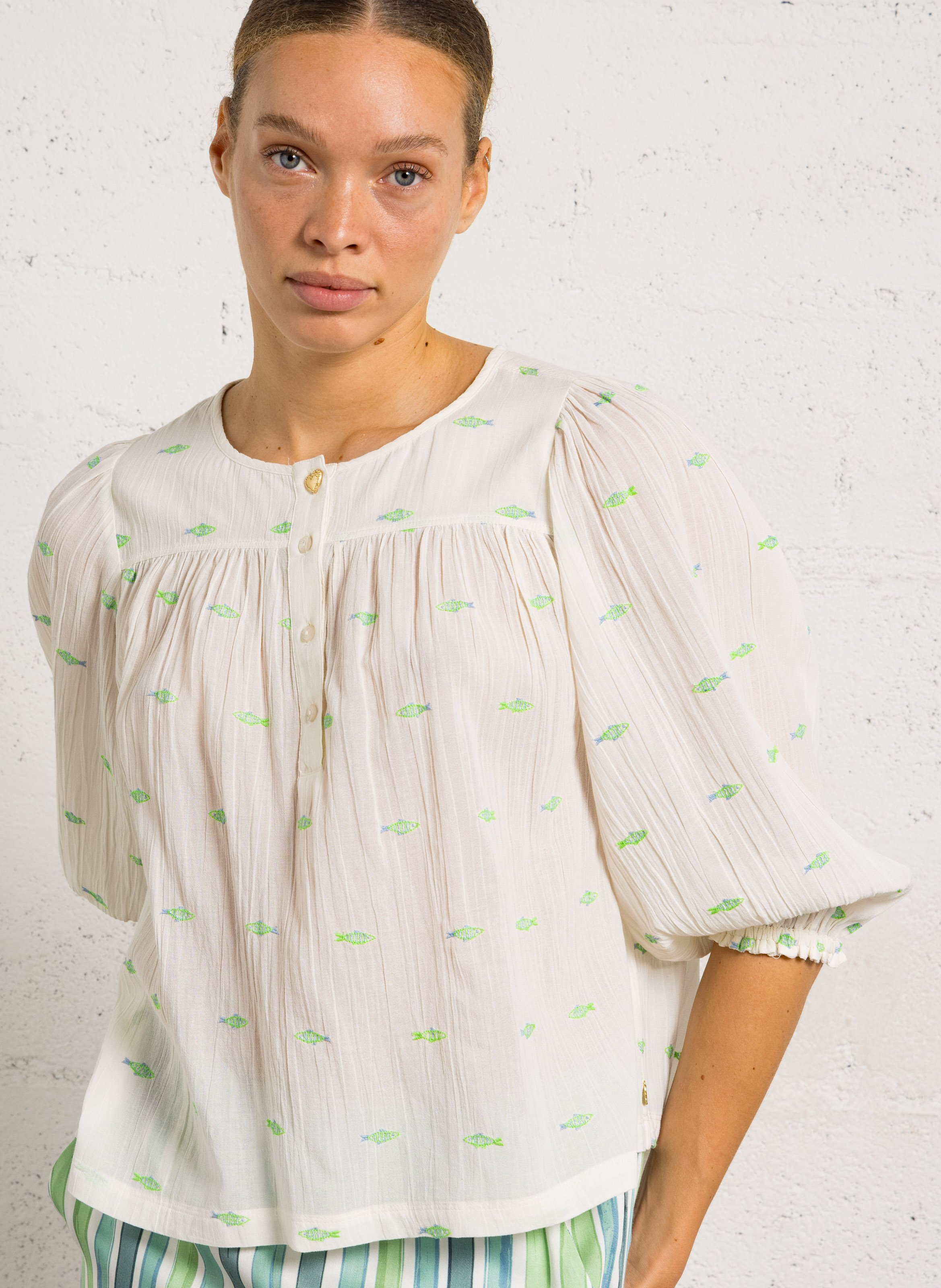 Ruimvallende blouse met ronde hals FABIENNE CHAPOT Wit